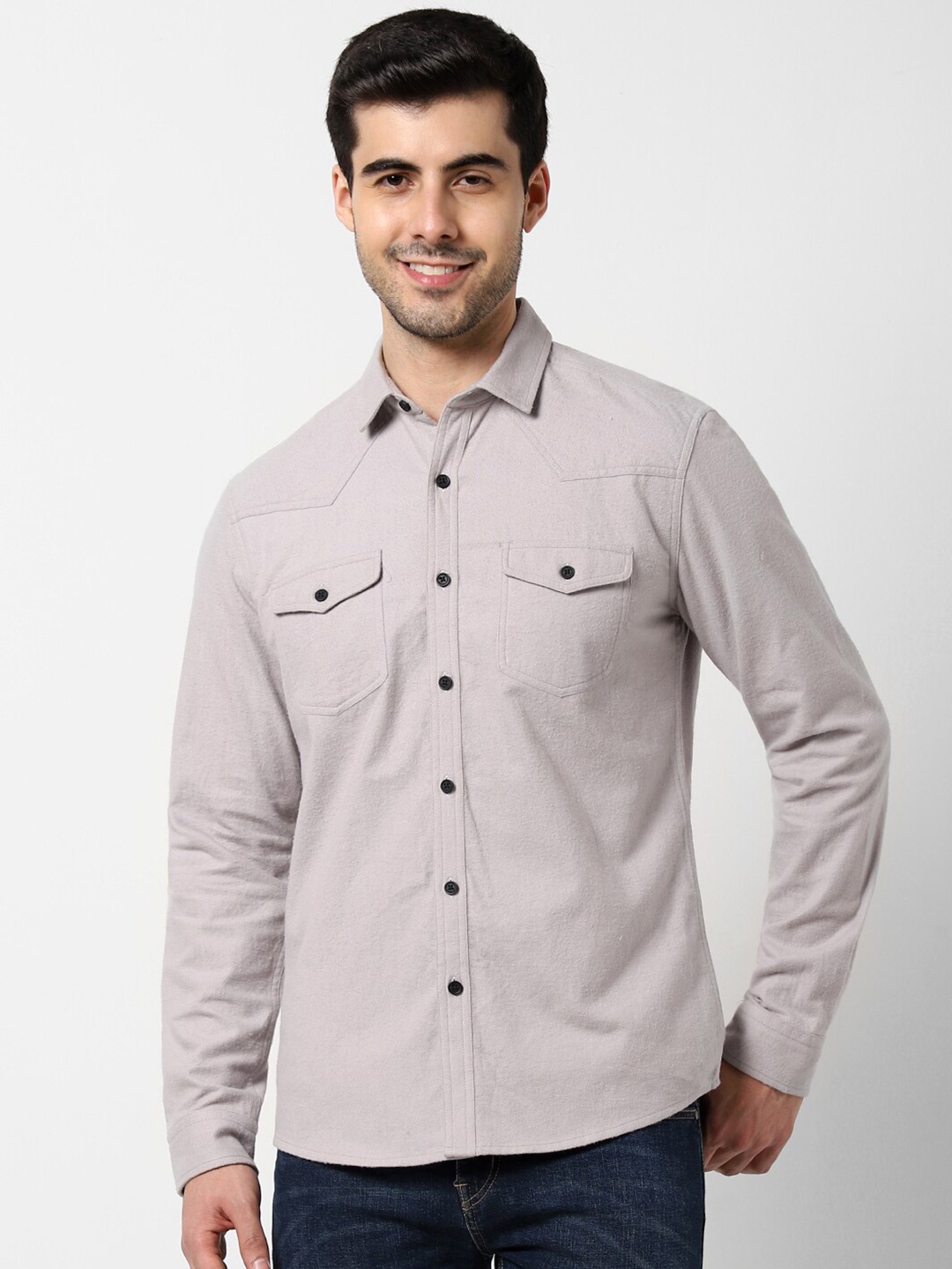 

VASTRADO Regular Fit Spread Collar Casual Pure Cotton Shirt, Grey