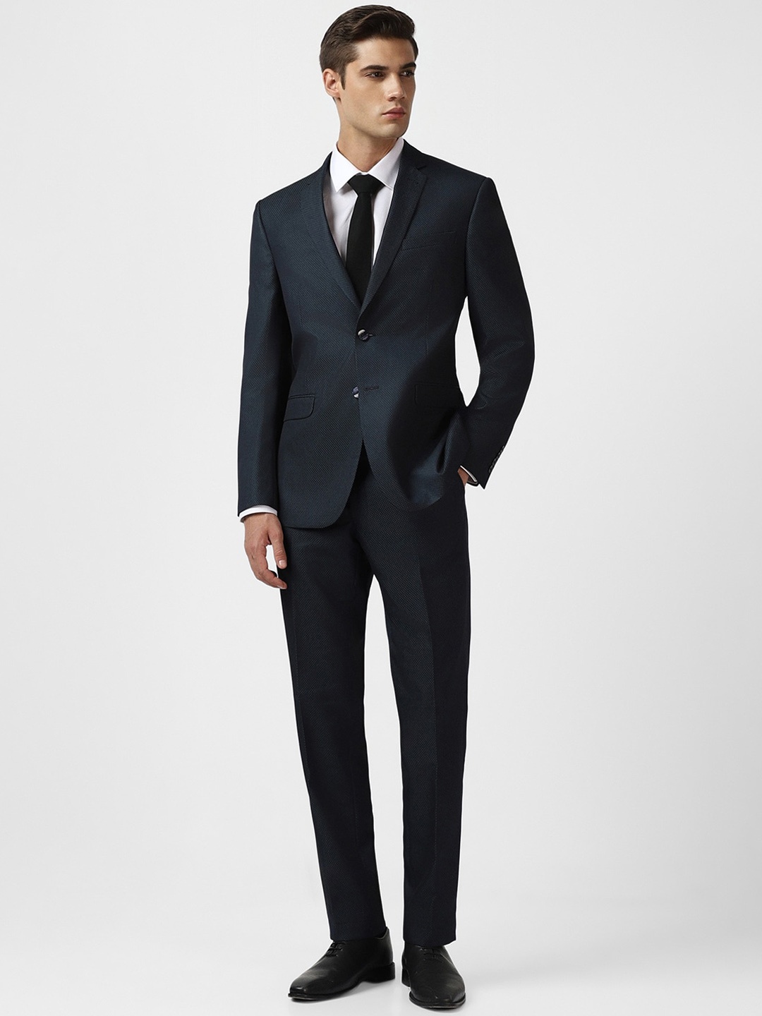 

Van Heusen Printed Slim Fit Single Breasted Formal Suits, Navy blue
