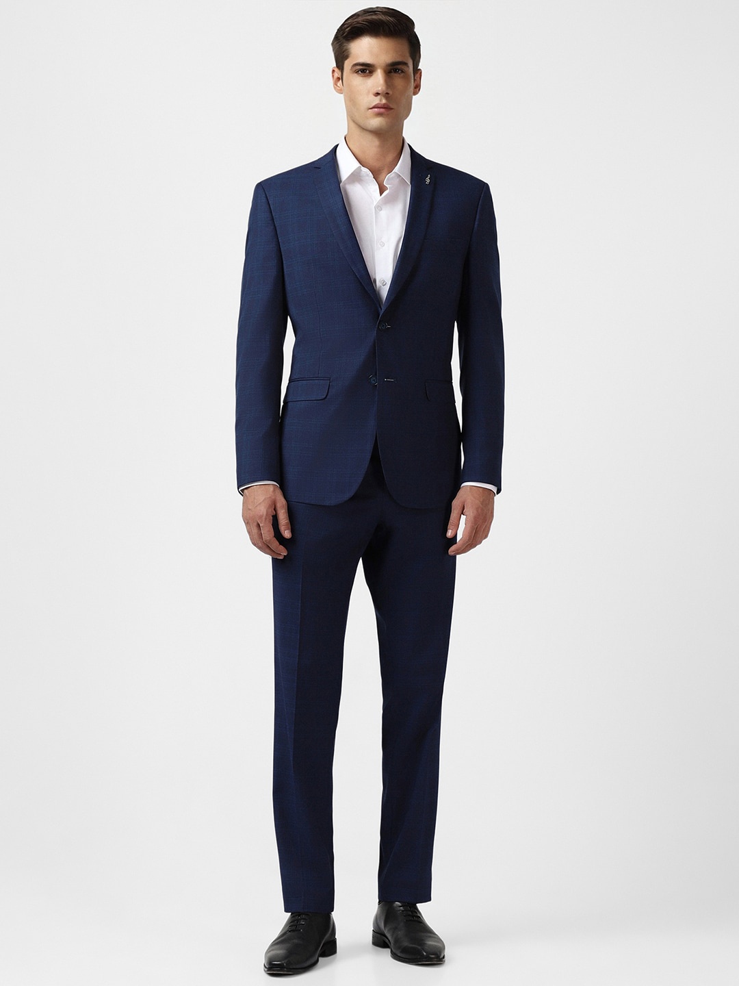 

Van Heusen Checked Slim Fit Single Breasted Formal Suits, Navy blue