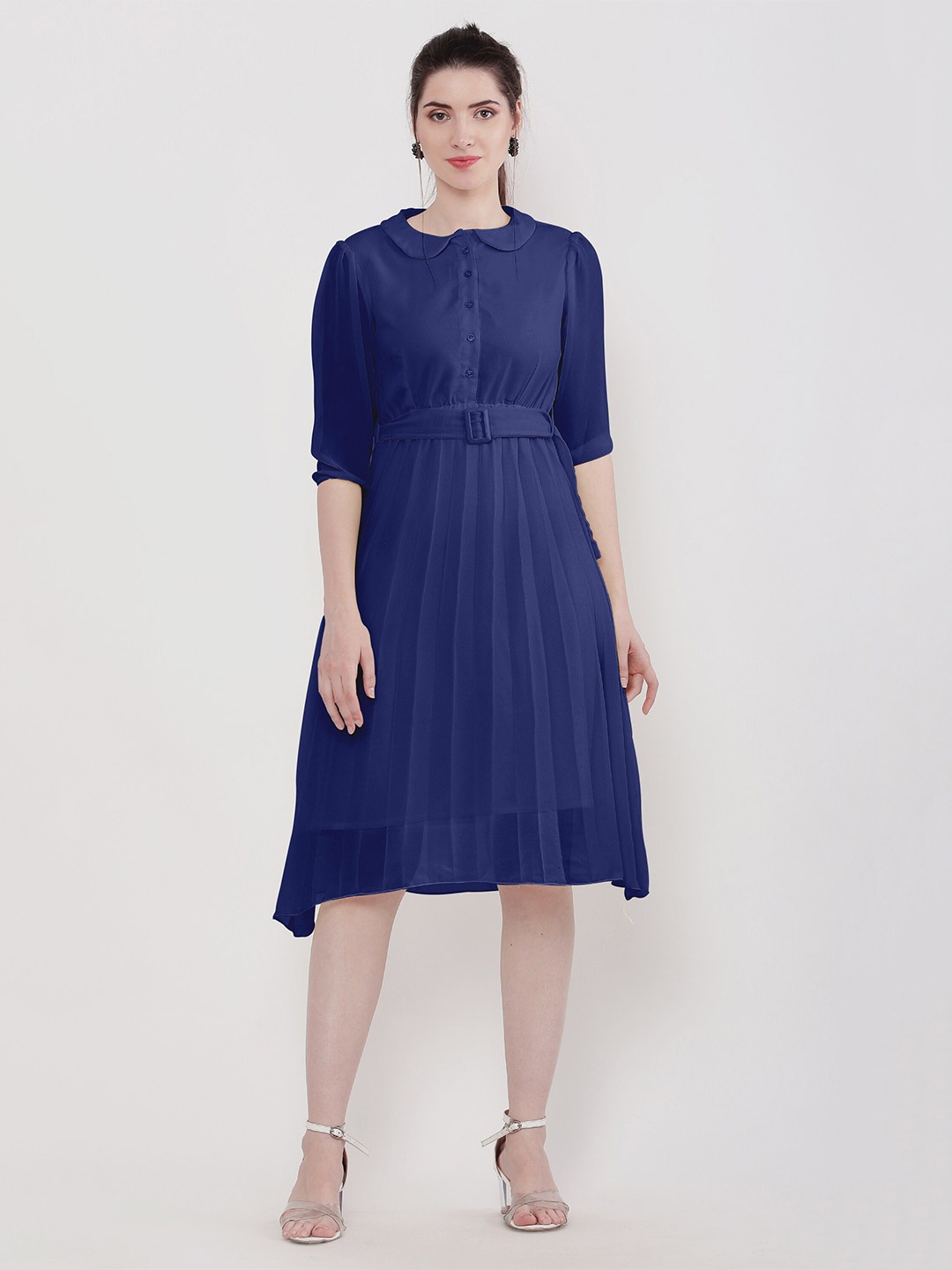 

BAESD Peter Pan Collar A-Line Midi Dress, Navy blue