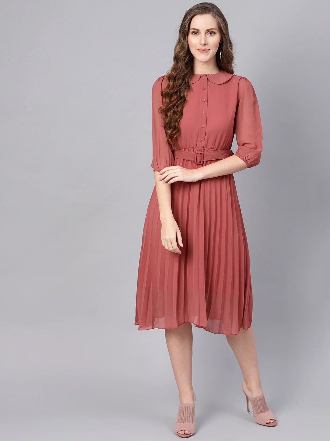 

BAESD Peter Pan Collar A-Line Midi Dress, Peach