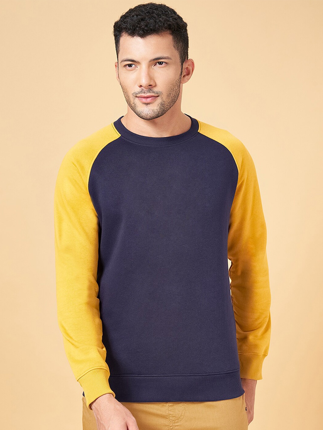 

Urban Ranger by pantaloons Colourblocked Raglan Sleeves Pullover Sweatshirt, Mustard