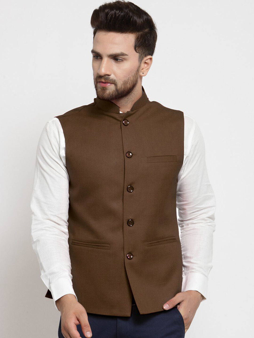 

TREEMODA Mandarin Colar Nehru Jackets, Brown