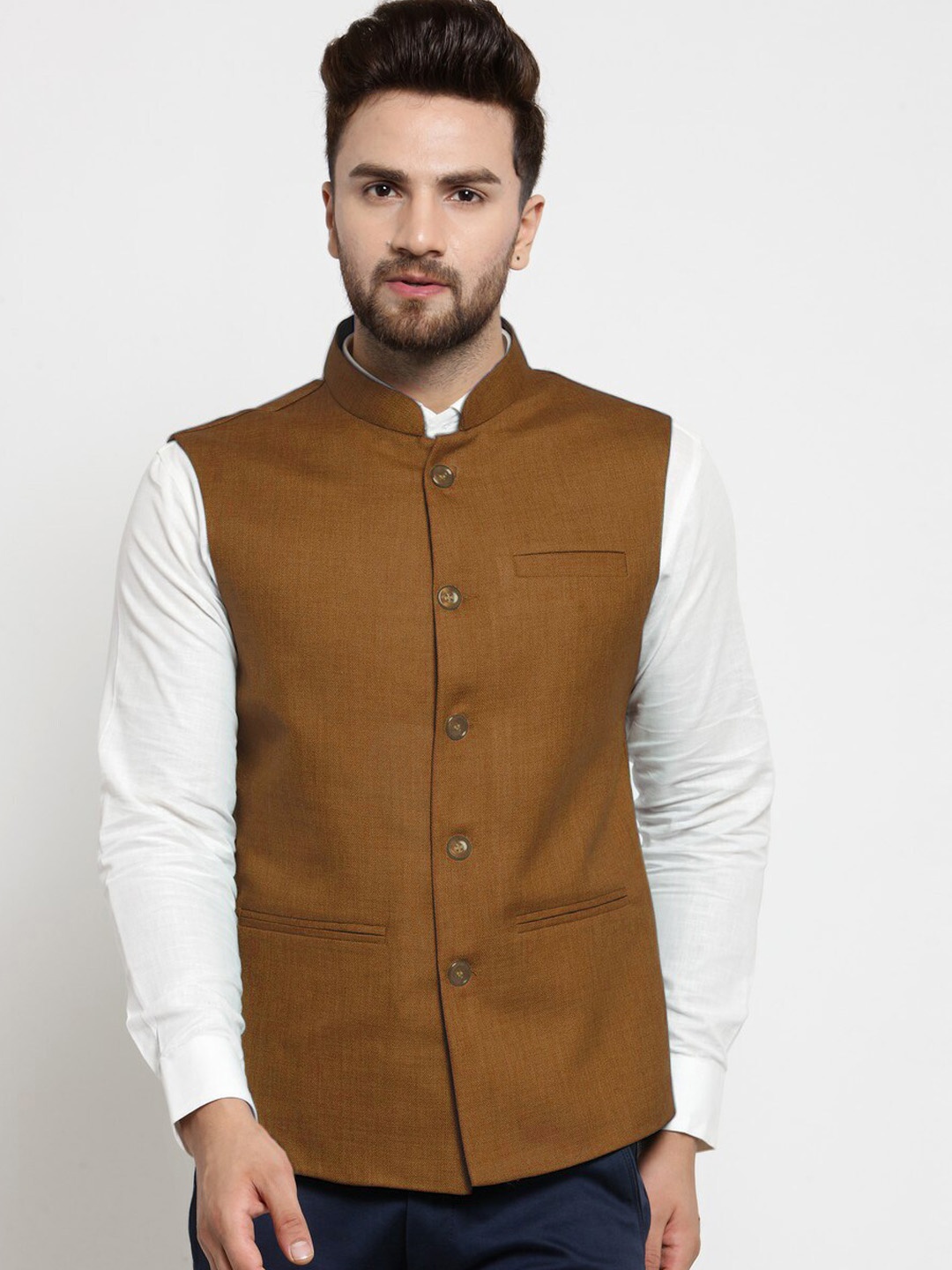 

TREEMODA Mandarin Colar Nehru Jackets, Brown