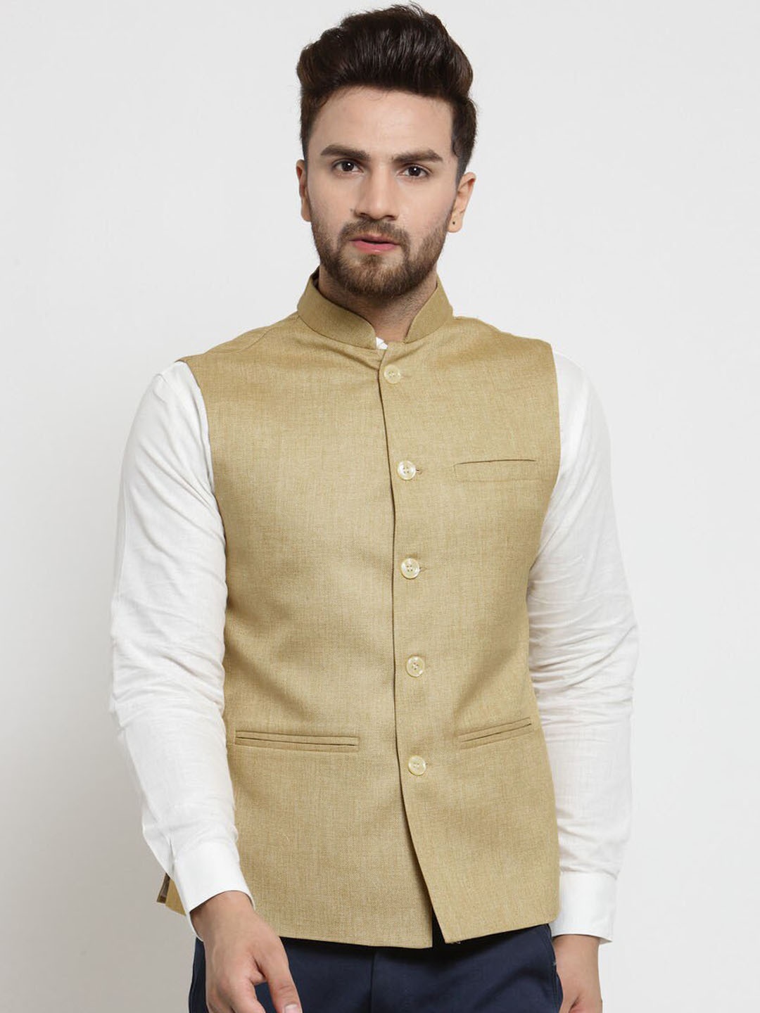 

TREEMODA Mandarin Colar Nehru Jackets, Beige