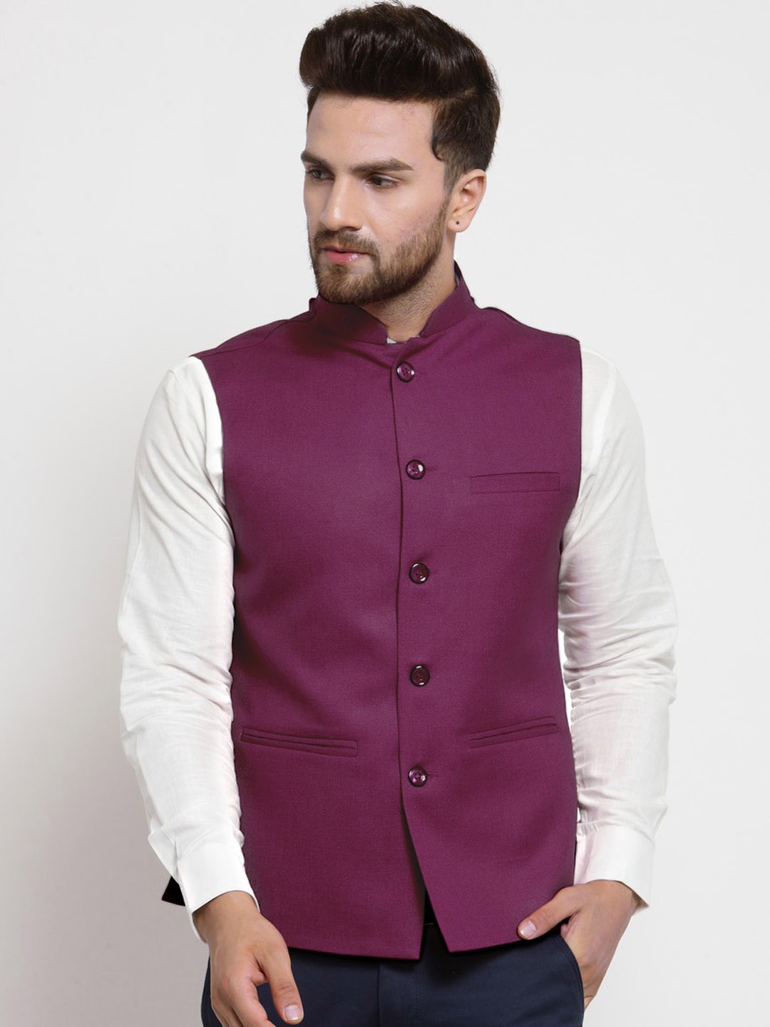 

TREEMODA Mandarin Colar Nehru Jackets, Purple