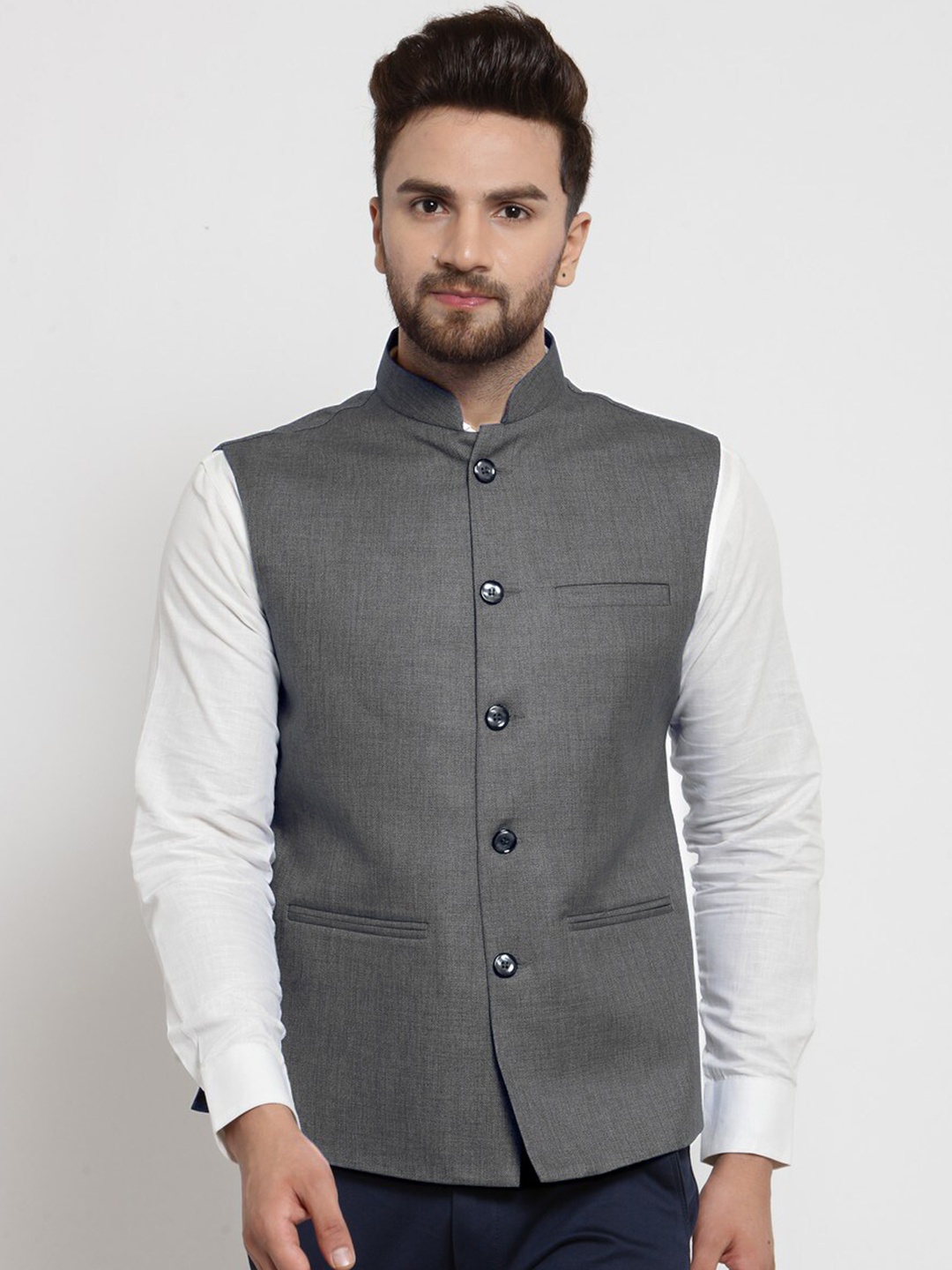TREEMODA Mandarin Colar Nehru Jackets, Grey