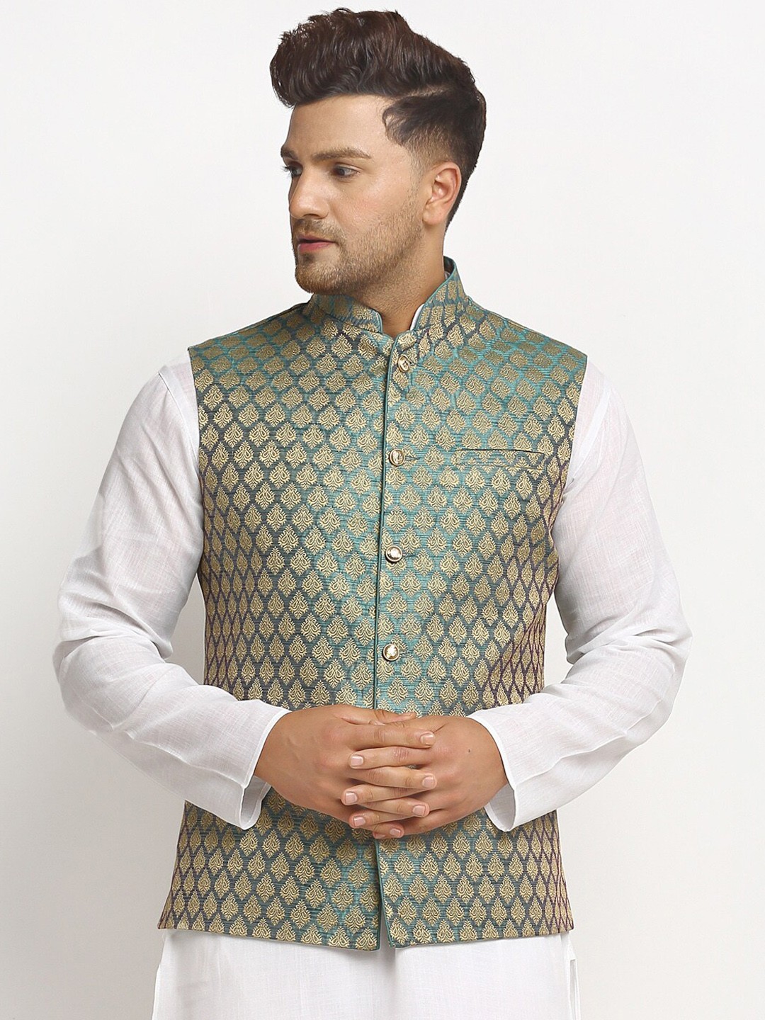 

TREEMODA Woven Design Nehru Jackets, Blue