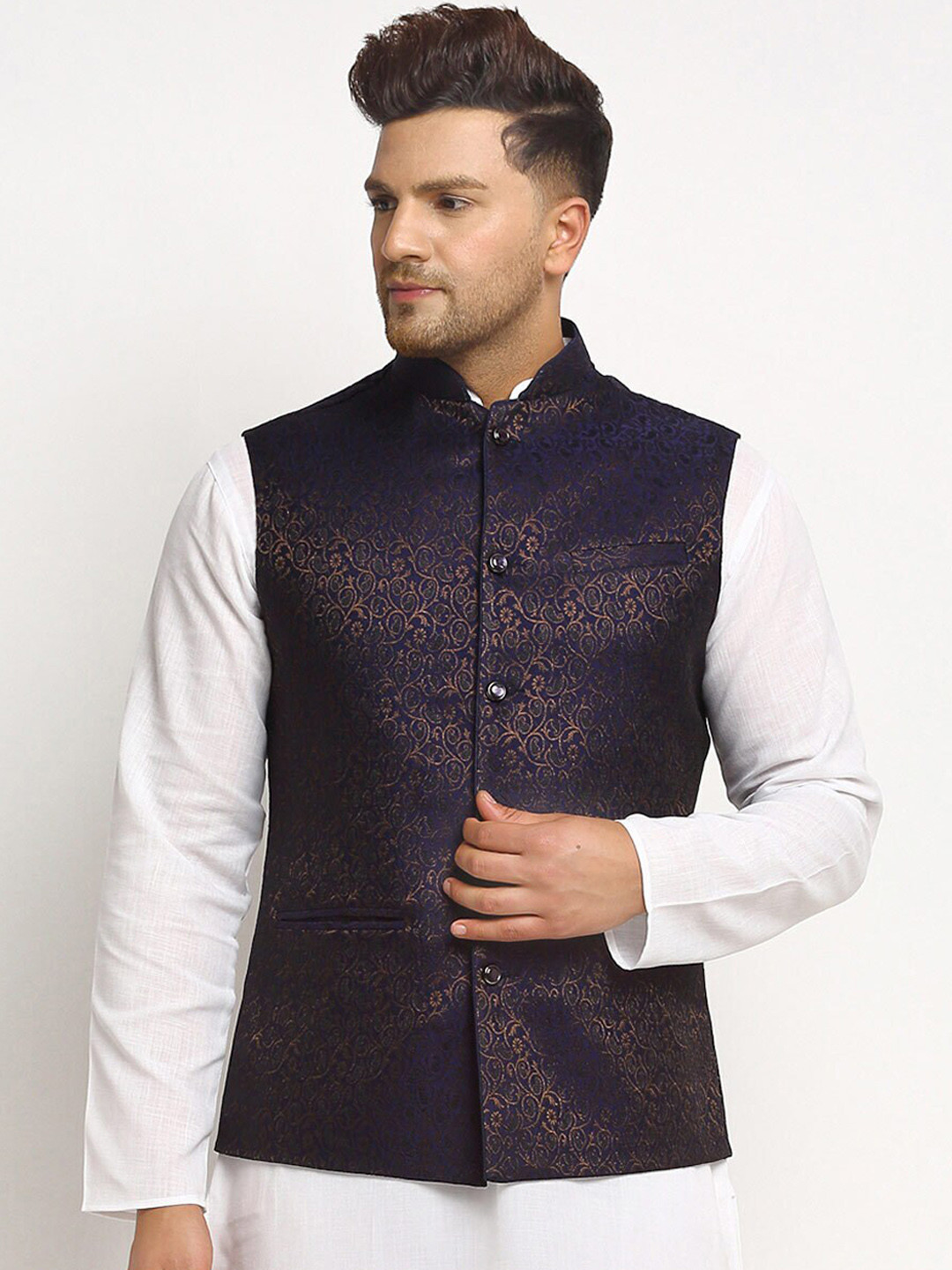

TREEMODA Woven Design Nehru Jackets, Blue