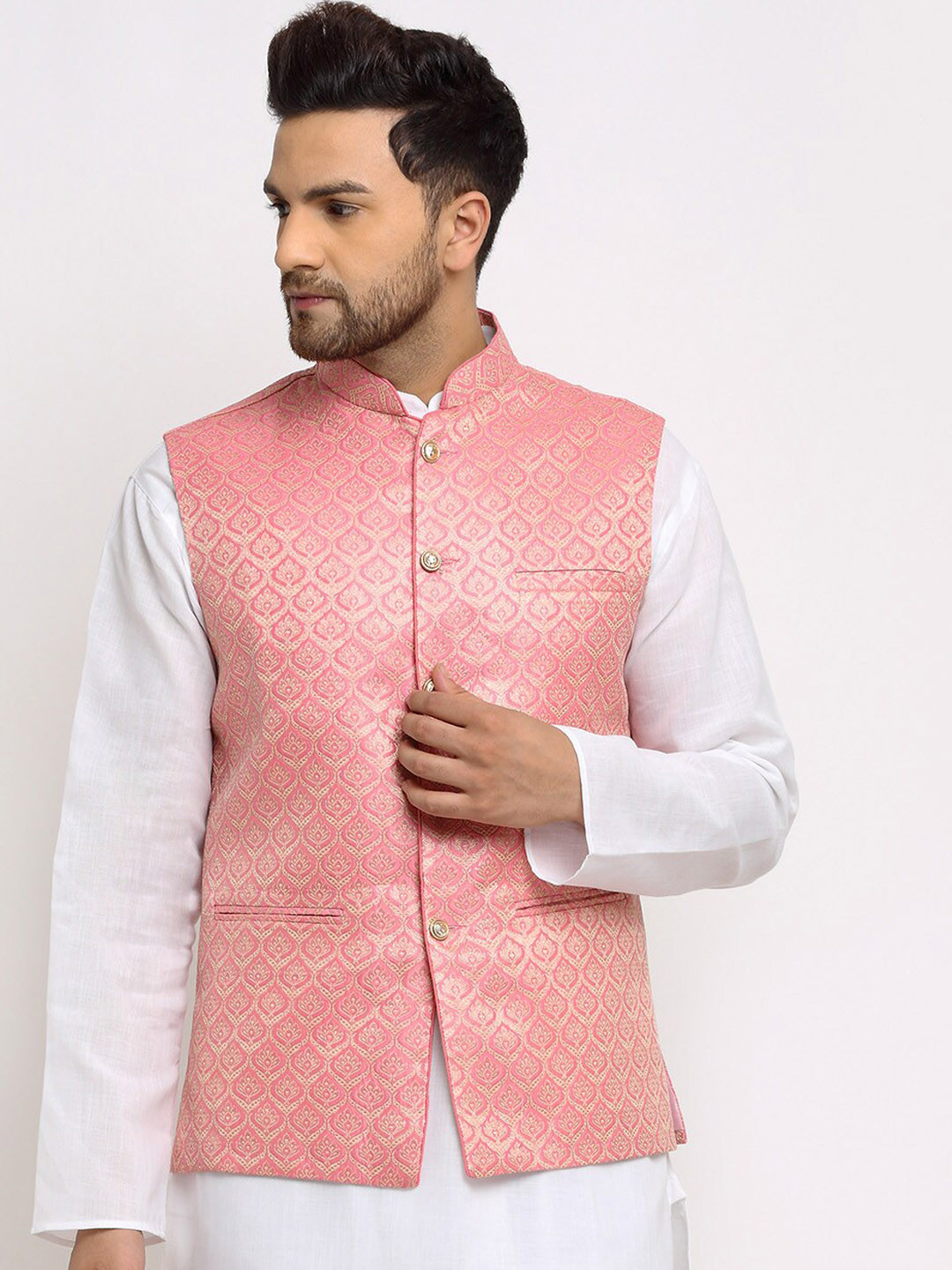

TREEMODA Woven Design Nehru Jackets, Pink