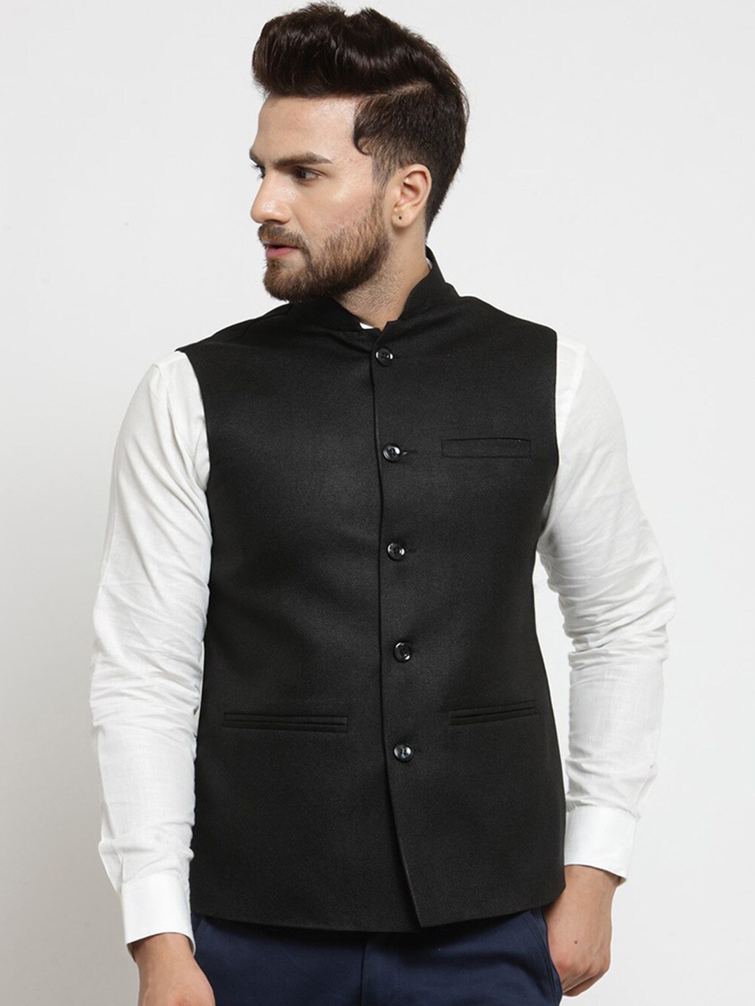 

TREEMODA Mandarin Collar Sleeveless Nehru Jackets, Black
