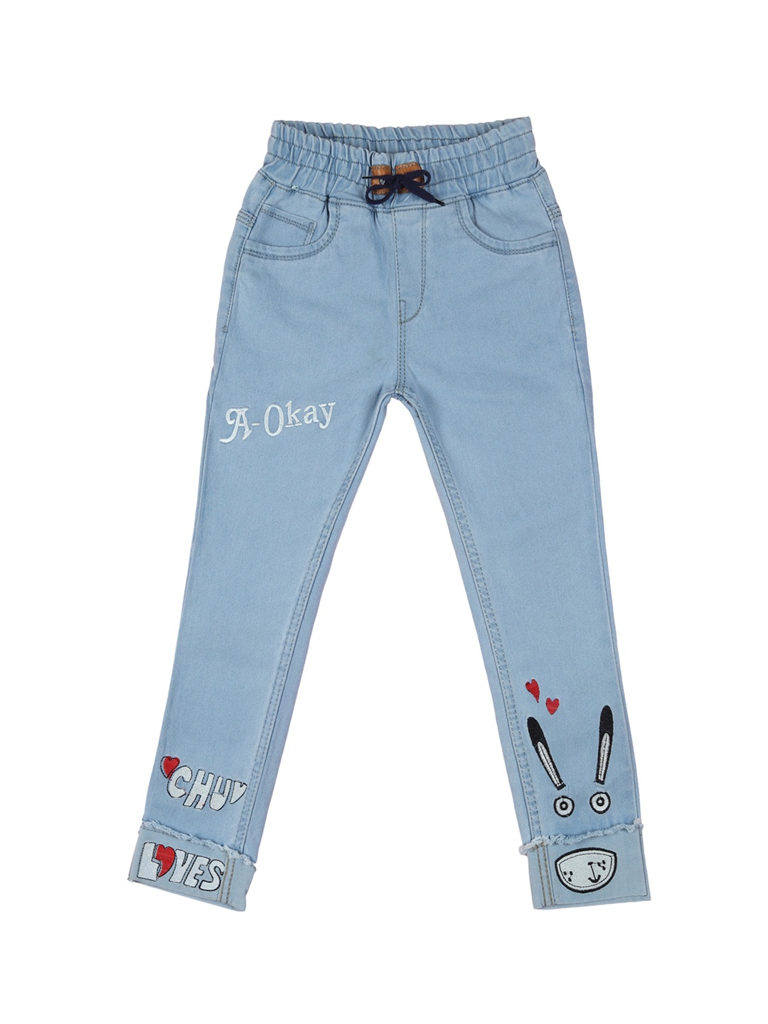 

A-Okay Girls Mid-Rise Jogger Fit Clean Look Embroidered Jeans, Blue