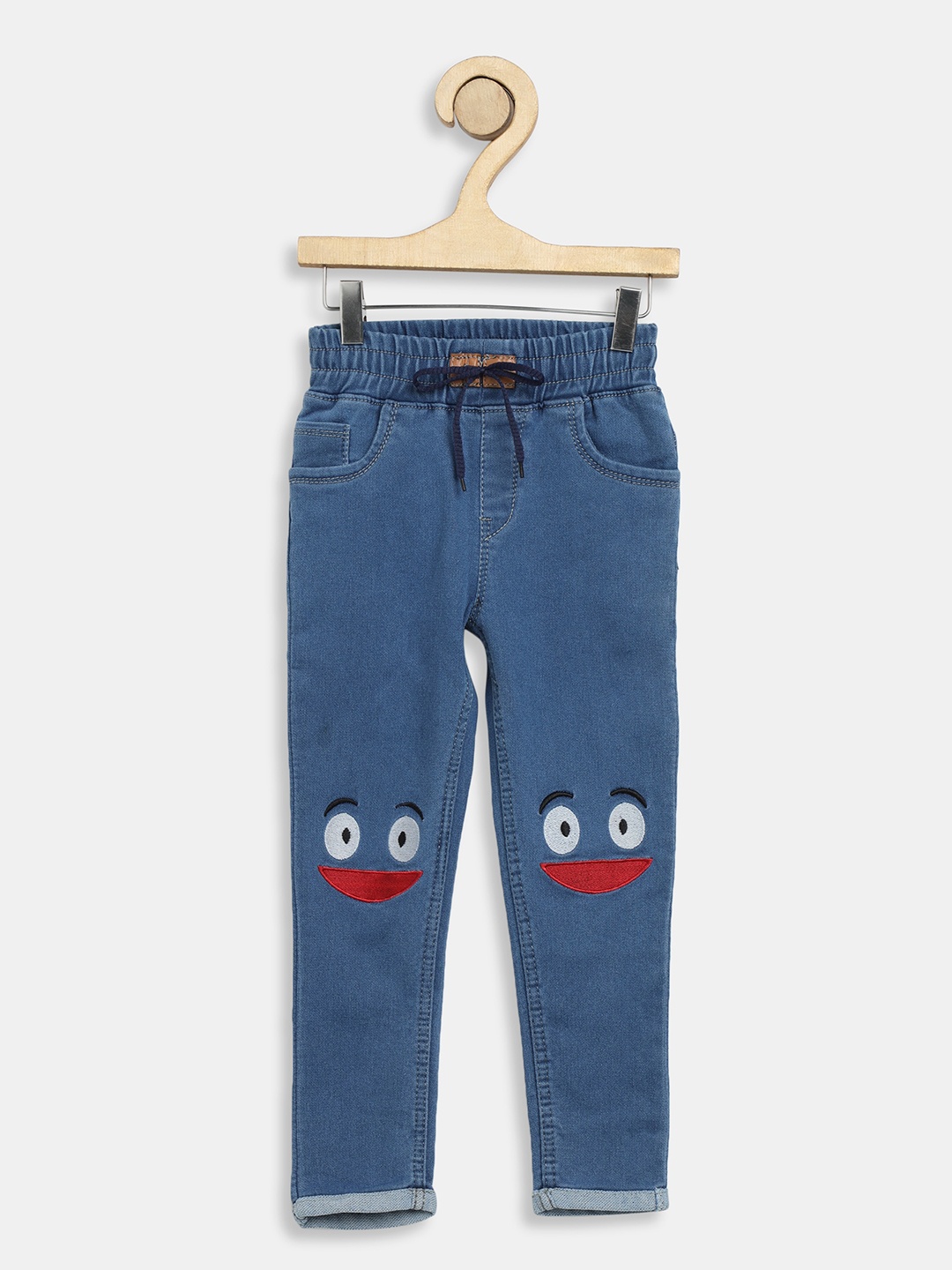 

A-Okay Girls Mid-Rise Jogger Fit Clean Look Embroidered Jeans, Blue