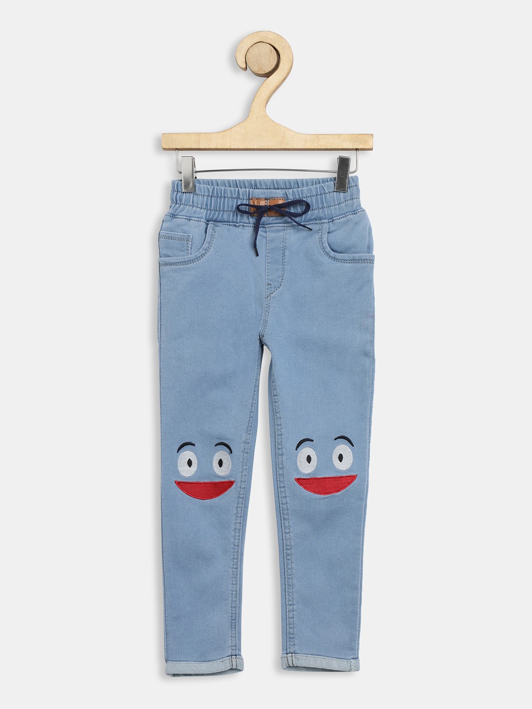

A-Okay Girls Mid-Rise Jogger Fit Clean Look Embroidered Jeans, Blue