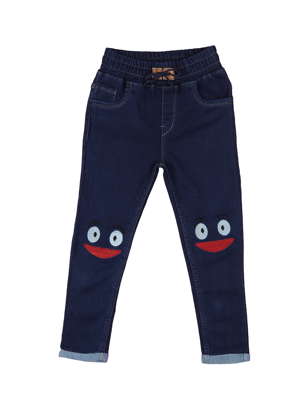 

A-Okay Girls Mid-Rise Jogger Fit Clean Look Embroidered Jeans, Blue