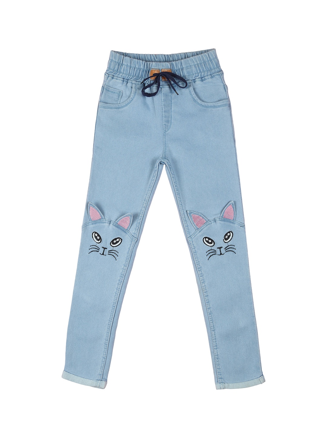 

A-Okay Girls Mid-Rise Jogger Fit Clean Look Embroidered Jeans, Blue