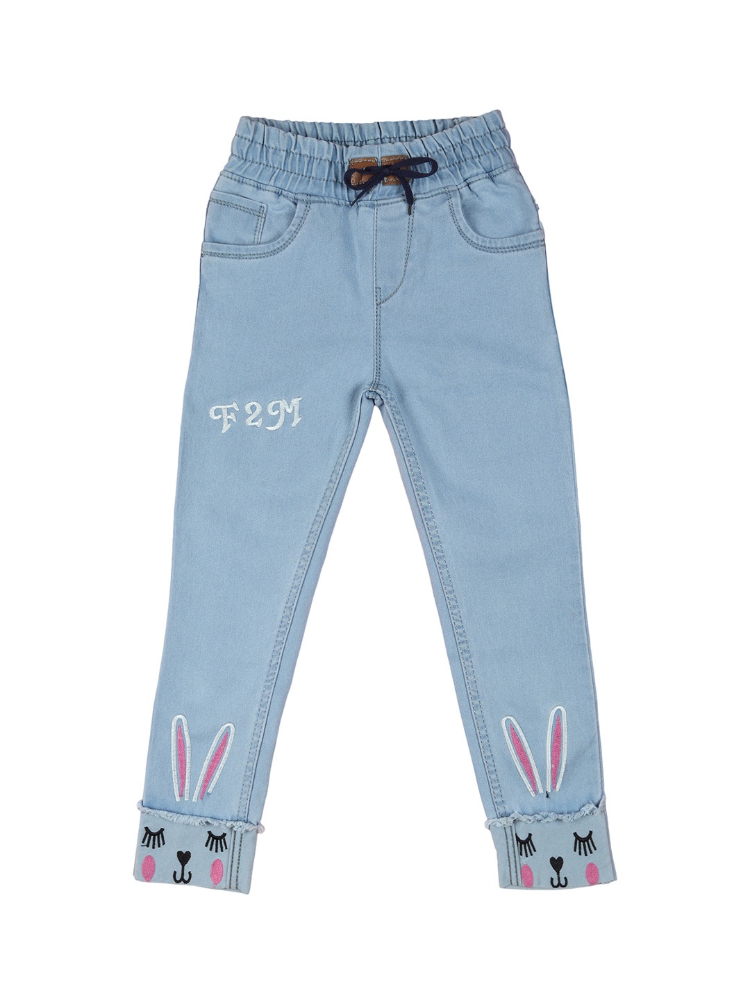 

A-Okay Girls Mid-Rise Jogger Fit Clean Look Embroidered Jeans, Blue