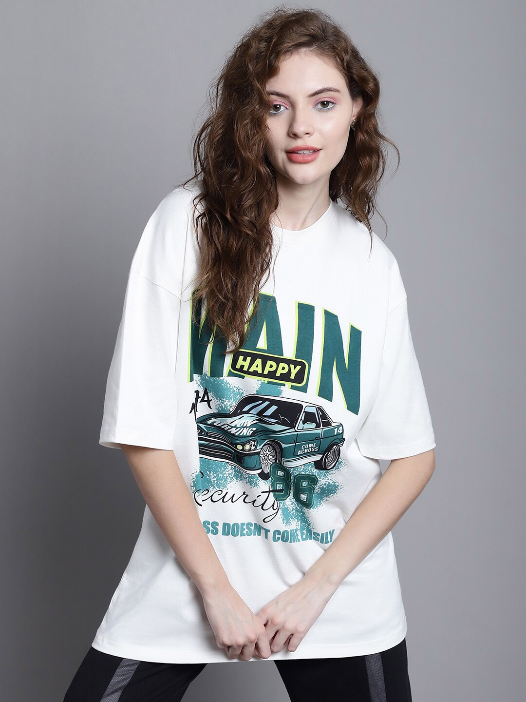 

DOOR74 Women Typography Printed T-shirt, Off white