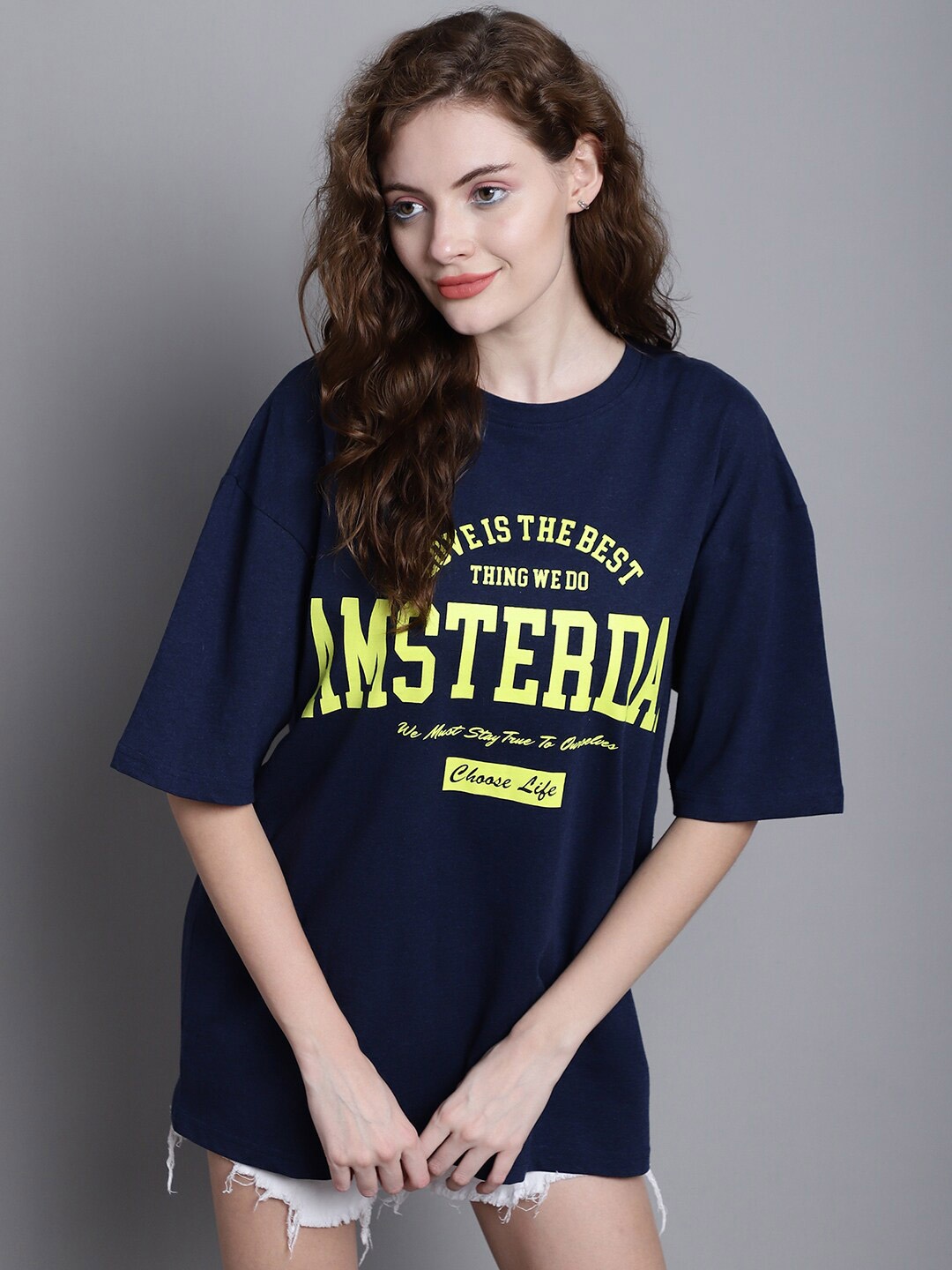 

DOOR74 Typography Printed T-shirt, Navy blue