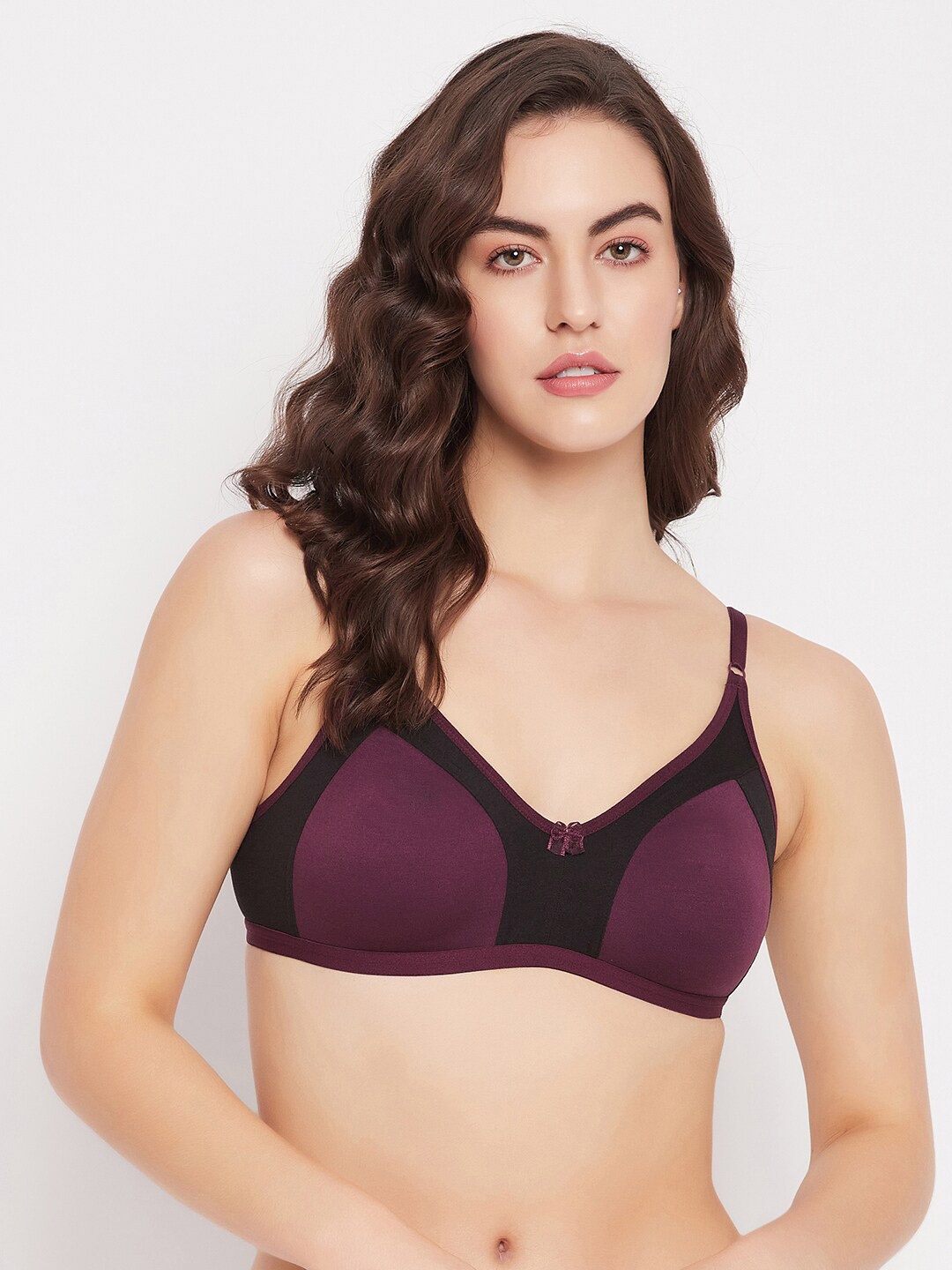 

Clovia Purple & Black Colourblocked Cotton Full Coverage Bra All Day Comfort