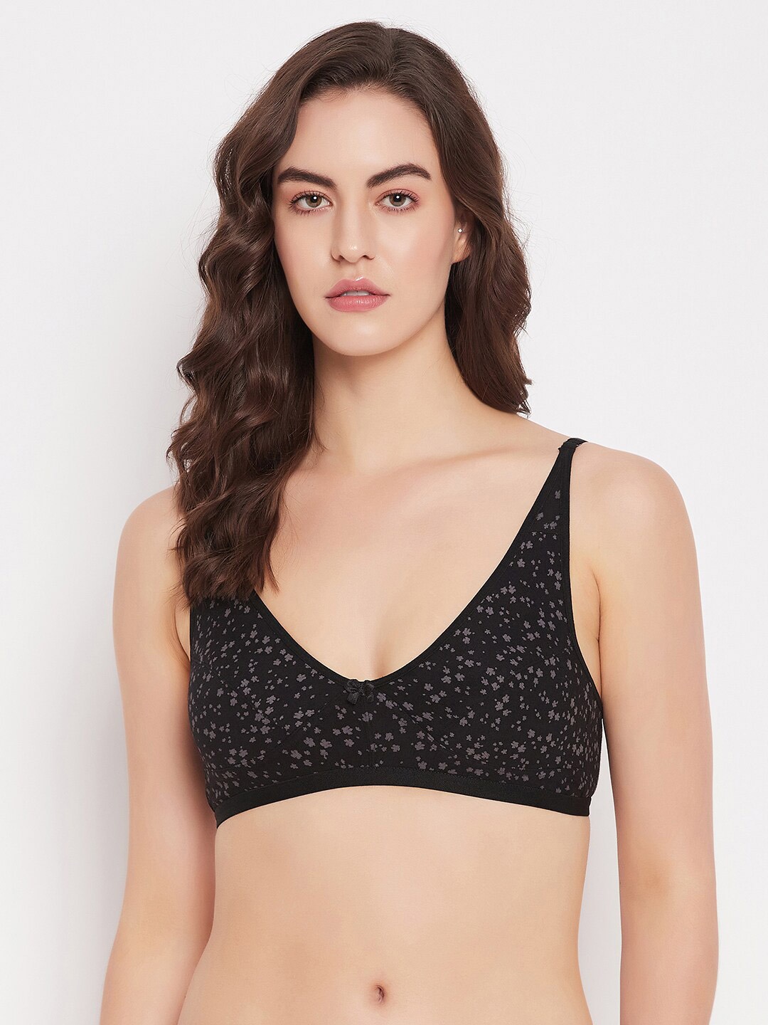 

Clovia Printed Non-Padded Half Coverage All Day Comfort Cotton Everyday Bra, Black