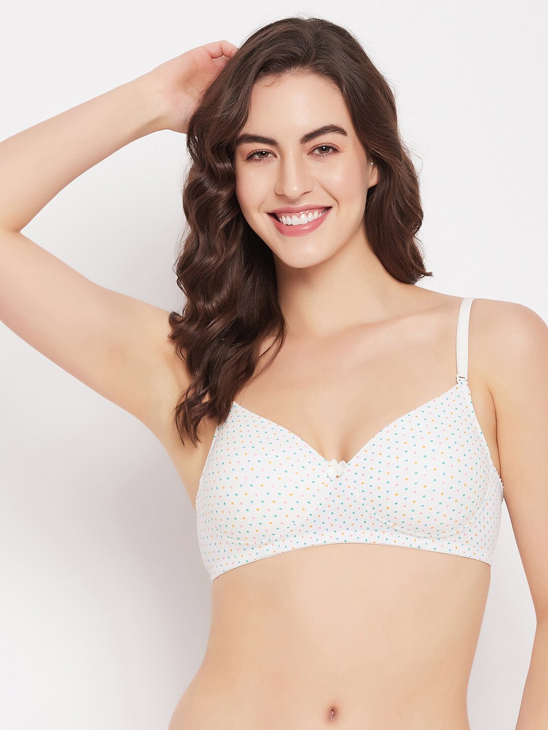

Clovia White & Blue Polka Dot Full Coverage Lightly Padded All Day Comfort T-shirt Bra