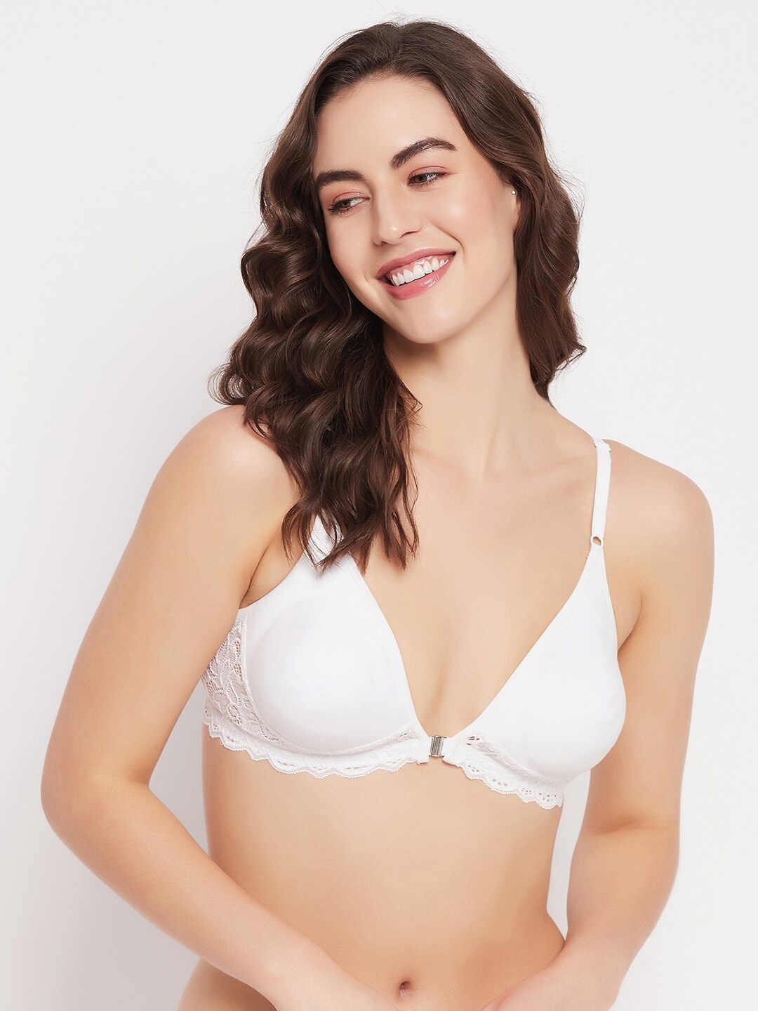 

Clovia White Non-Padded Half Coverage Front Closure All Day Comfort Cotton Everyday Bra