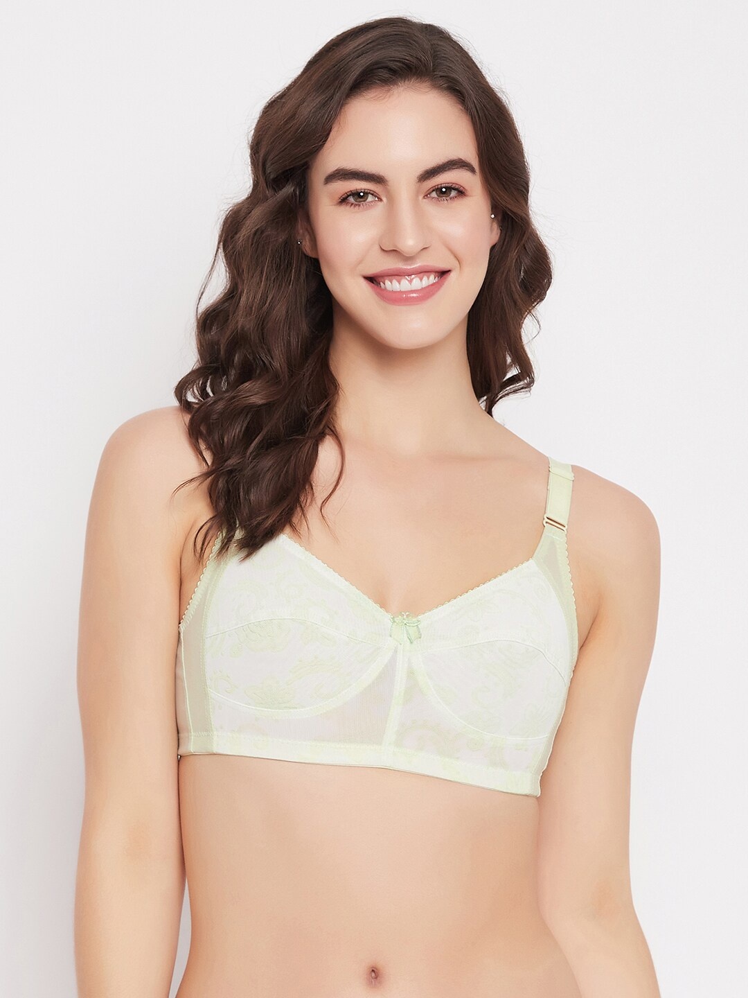 

Clovia Green & White Non-Padded Full Coverage All Day Comfort Cotton Everyday Bra