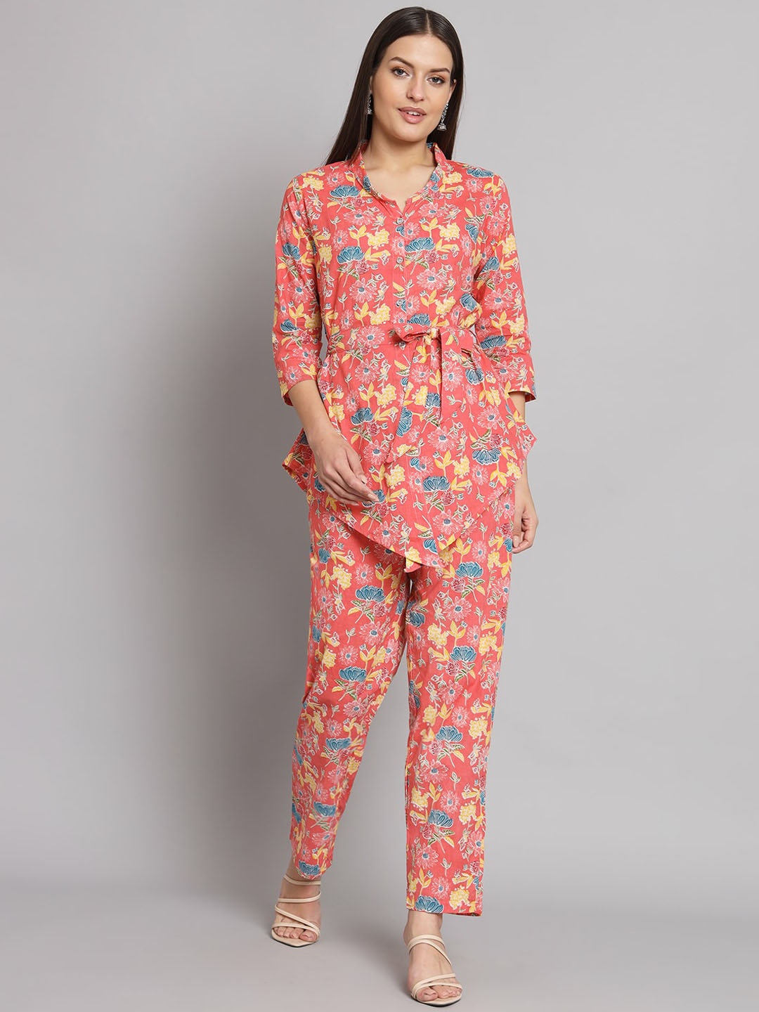 

Vastralay Floral Printed Pure Cotton Top & Trousers, Peach