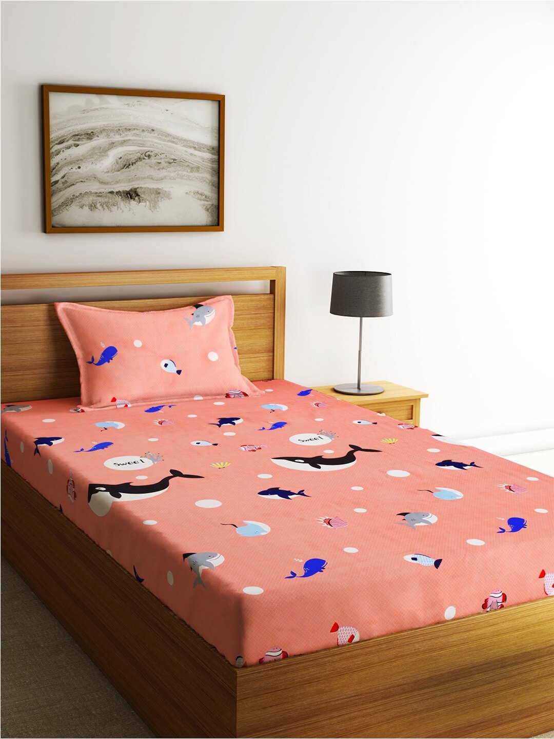 

Home SizzlerPink&Blue Cartoon Characters Microfibre210TC Single1Bedsheet with1Pillow Cover, Pink