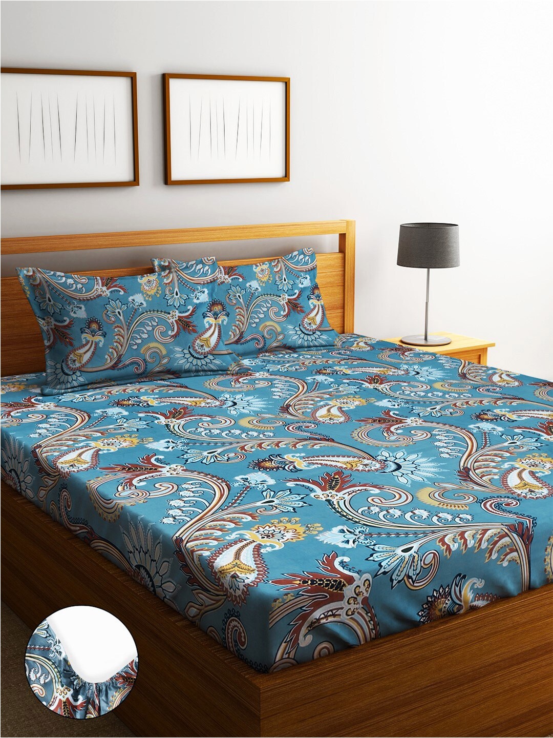 

Home Sizzler Grey Melange Ethnic Motifs Cotton 210 TC King Bedsheet & 2 Pillow Covers