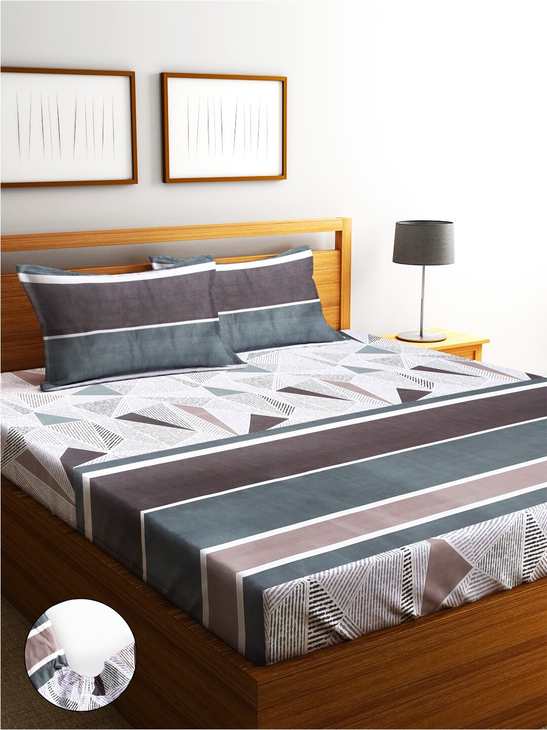 

Home Sizzler White & Grey Geometric Microfibre 210TC King 1 Bedsheet with 2 Pillow Covers