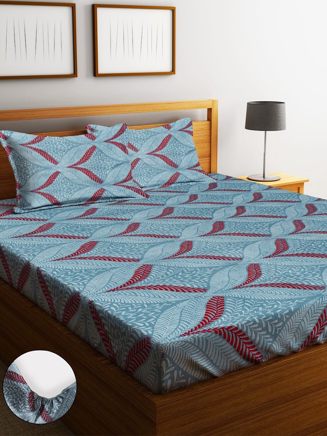 

Home Sizzler Blue & Red Floral Microfibre 210TC King 1 Bedsheet with 2 Pillow Covers