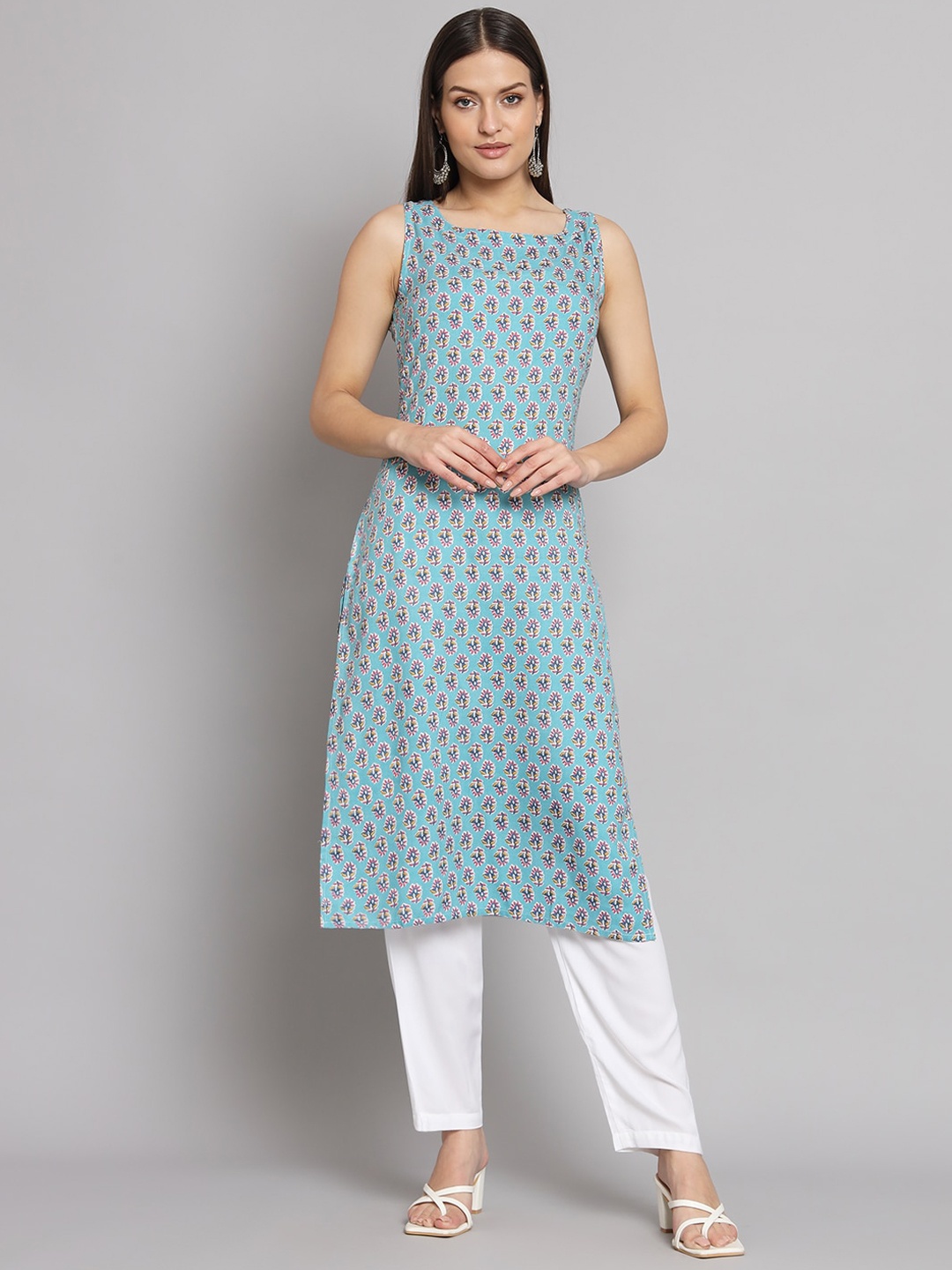 

Vastralay Floral Printed Sleeveless Kurta, Blue