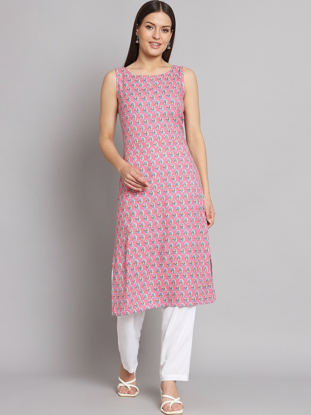 

Vastralay Floral Printed Sleeveless Kurta, Pink