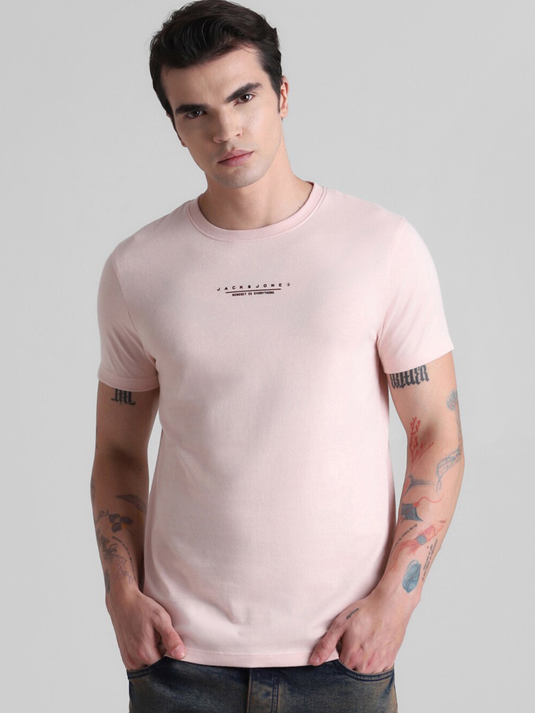 

Jack & Jones Round Neck Slim Fit Pure Cotton T-shirt, Pink