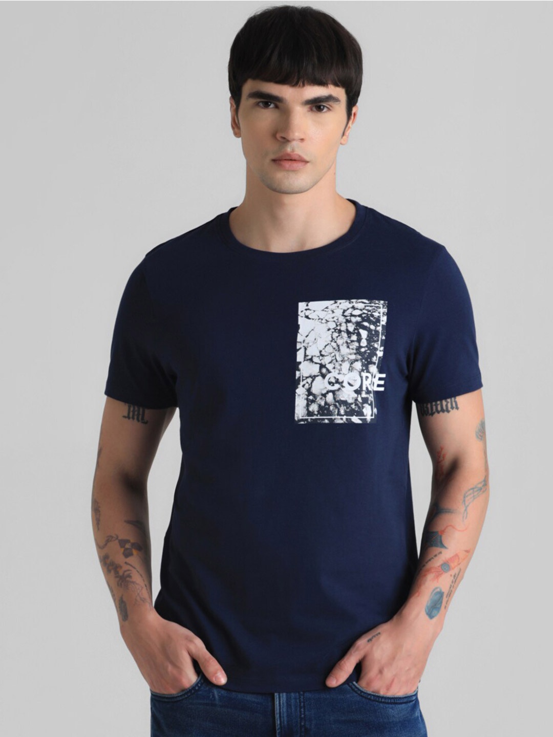 

Jack & Jones Round Neck Pure Cotton T-shirt, Navy blue