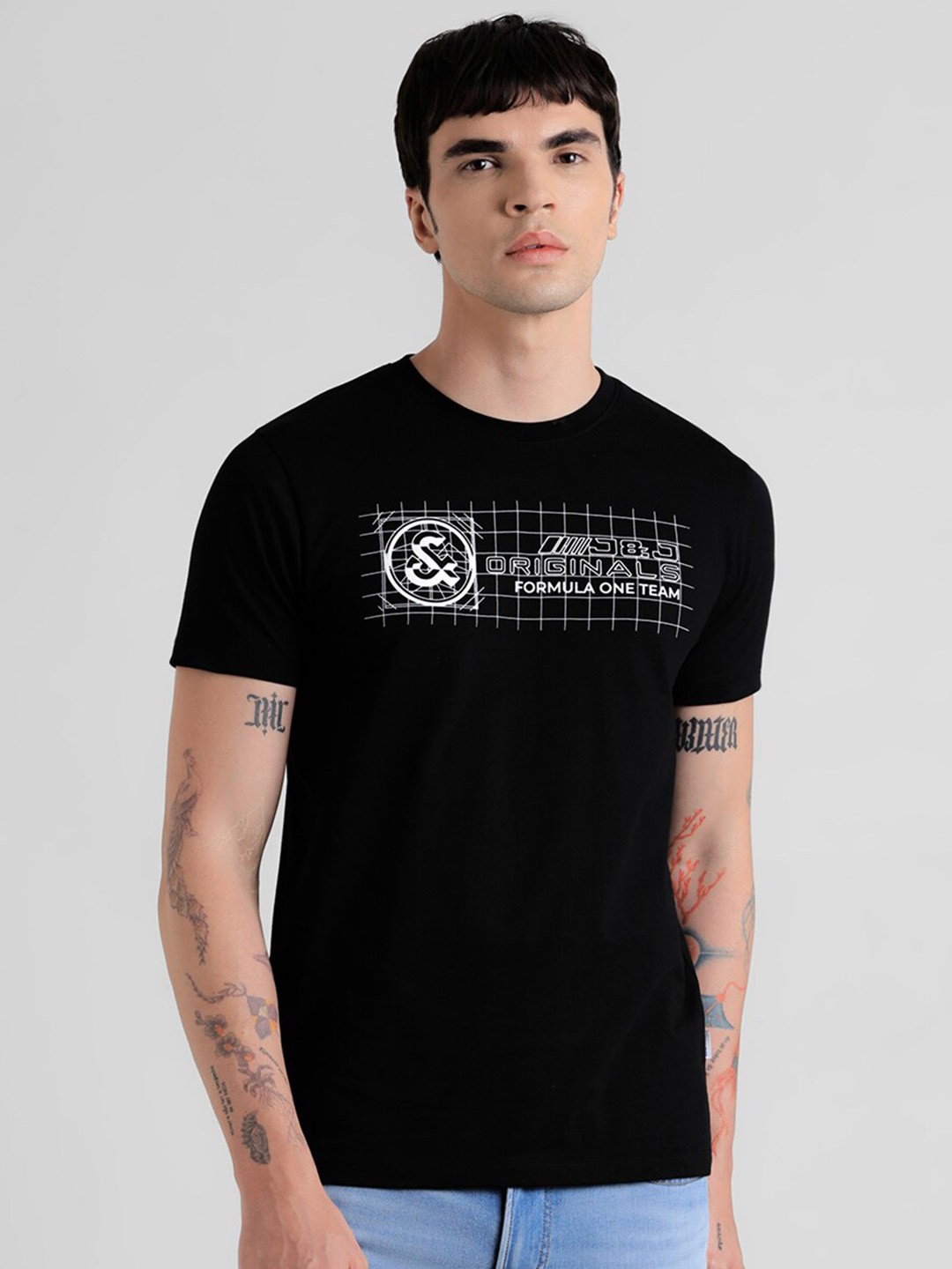 

Jack & Jones Typography Printed Pure Cotton T-Shirt, Black
