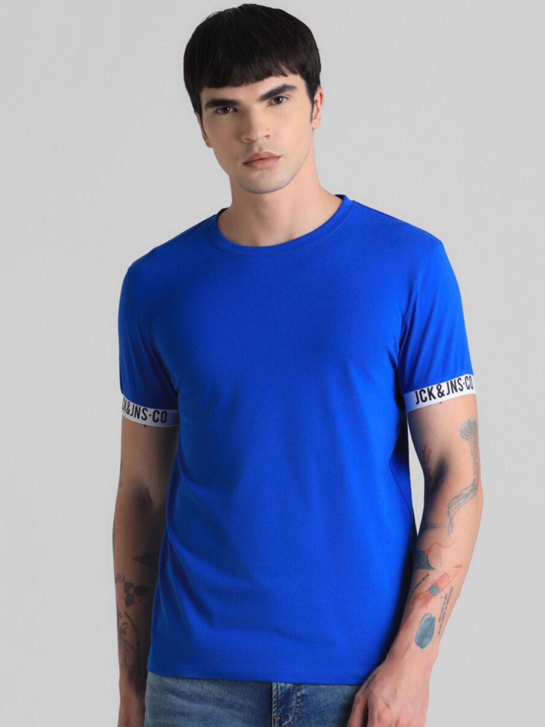 

Jack & Jones Round Neck Slim Fit Pure Cotton T-shirt, Blue