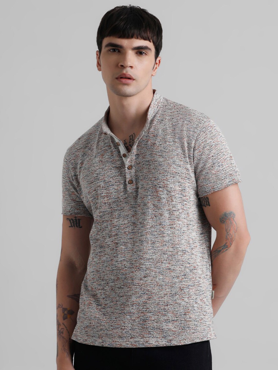 

Jack & Jones Self Design Polo Collar T-shirt, Grey