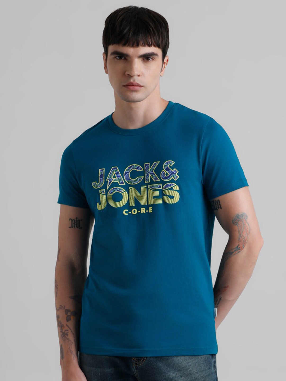 

Jack & Jones Typography Printed Slim Fit Pure Cotton T-shirt, Blue