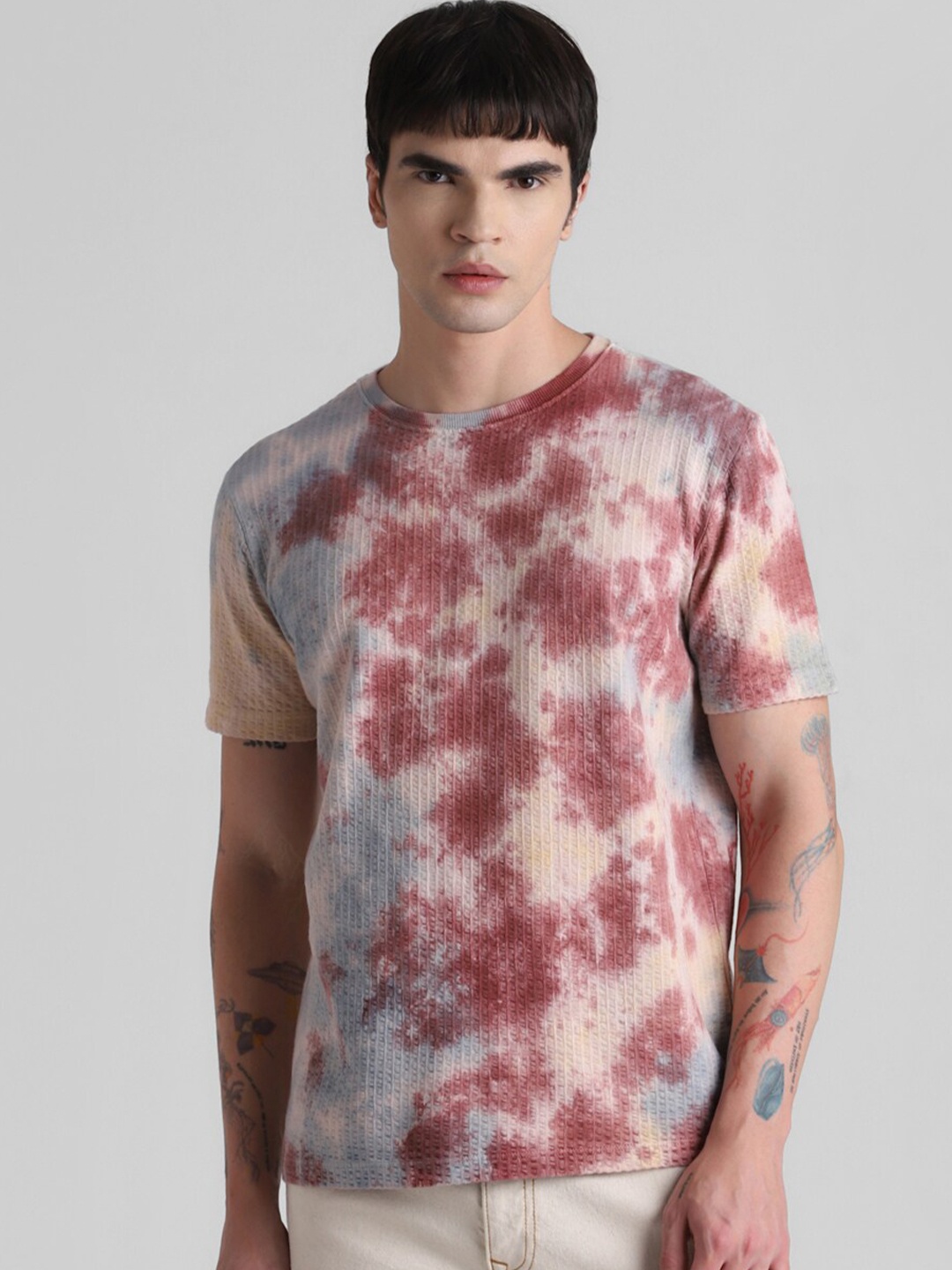 

Jack & Jones Tie & Dyed Pure Cotton T-shirt, Pink