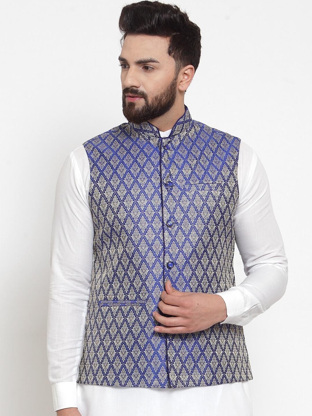 

TREEMODA Woven Design Nehru Jackets, Blue