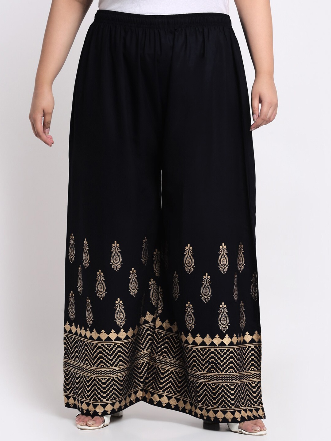 

Trend Level Women Plus Size Ethnic Motifs Printed Wide Leg Palazzos, Black