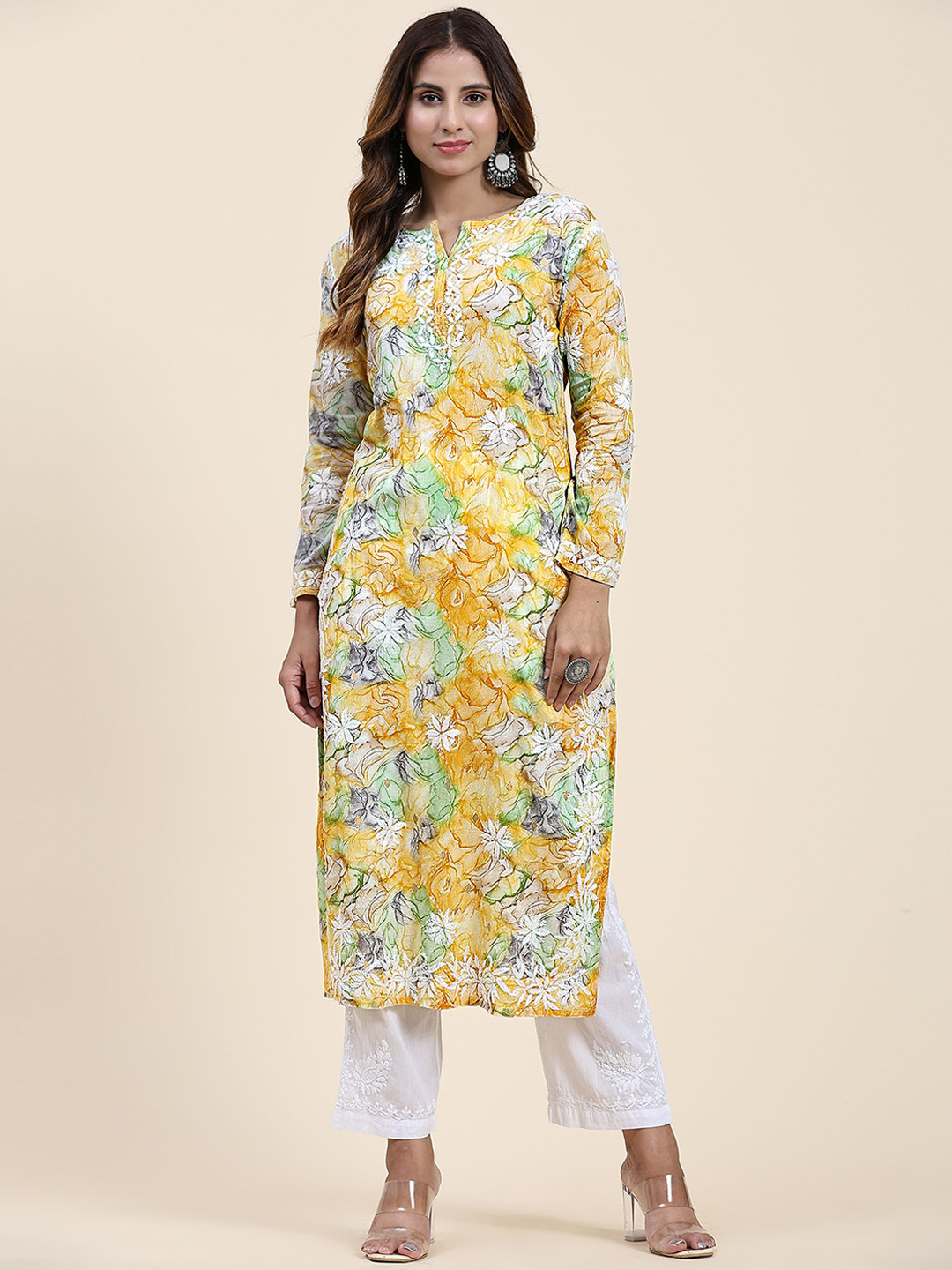 

HOUSE OF KARI Floral Printed Straight Kurta, Yellow