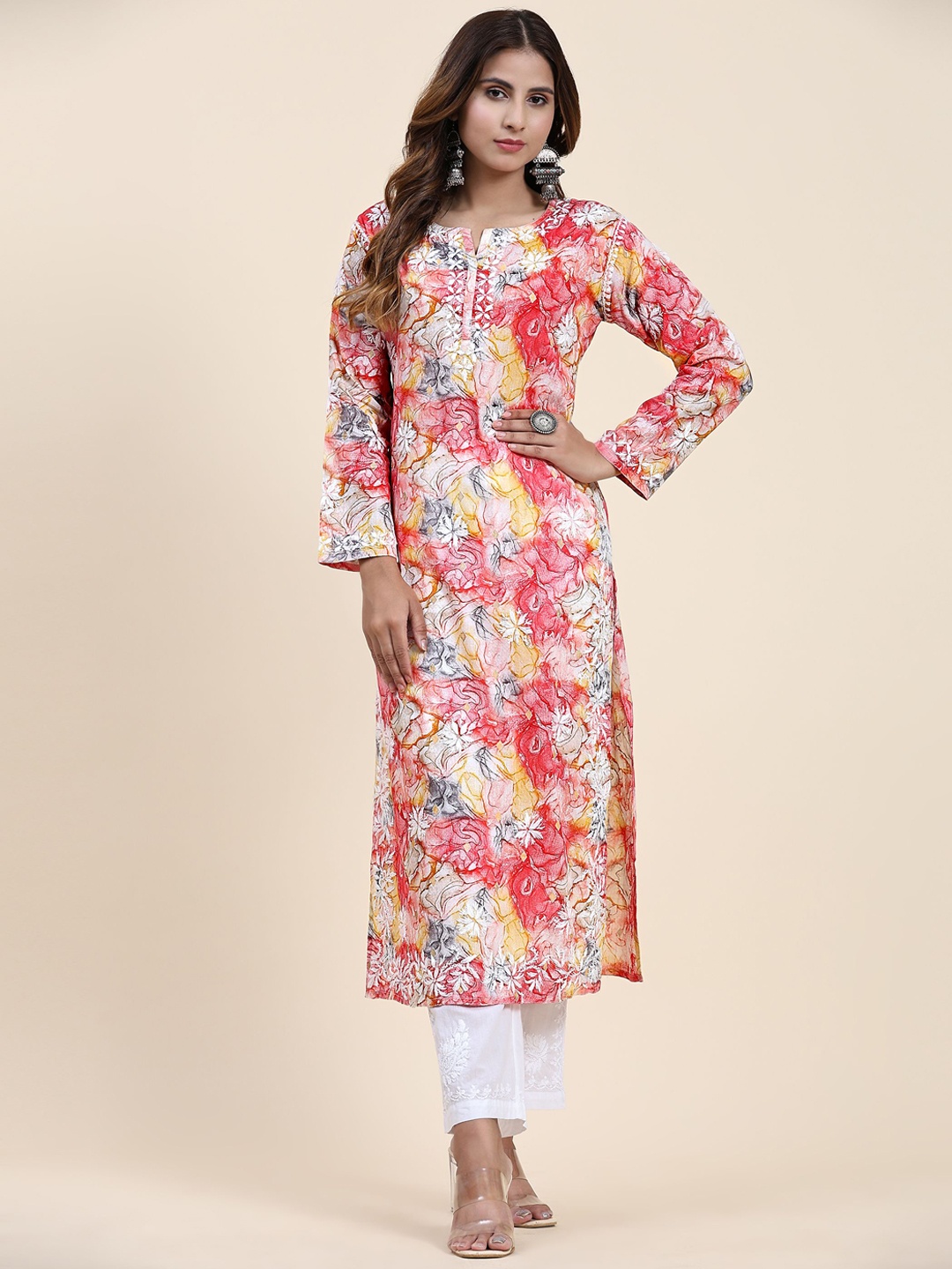 

HOUSE OF KARI Floral Printed Straight Kurta, Pink