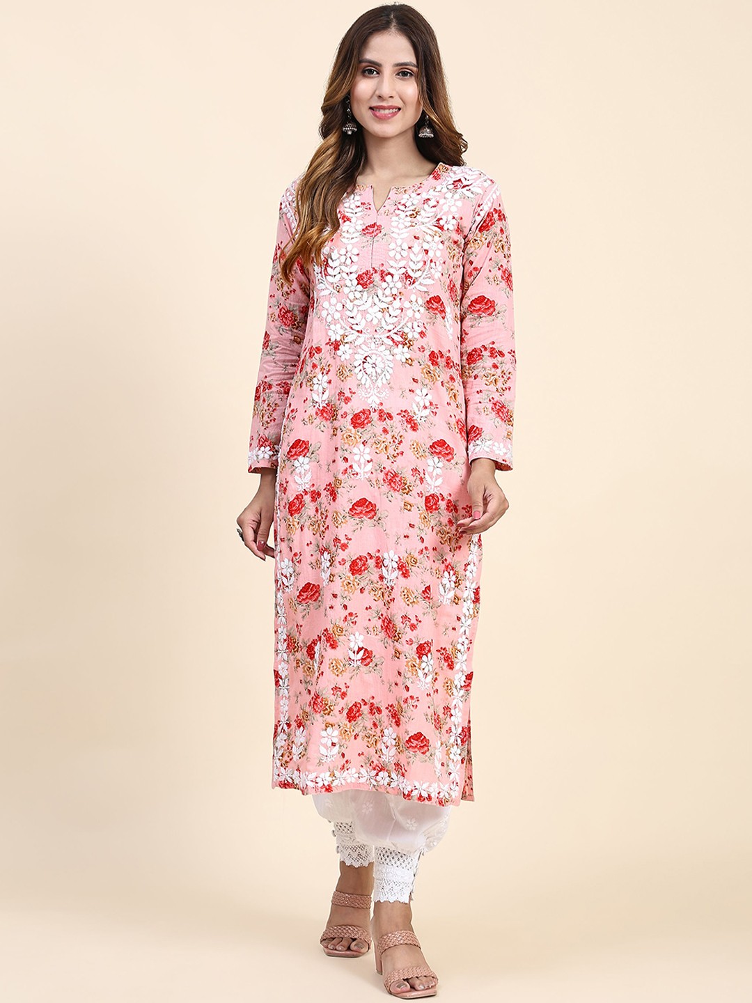 

HOUSE OF KARI Floral Printed Straight Kurta, Pink