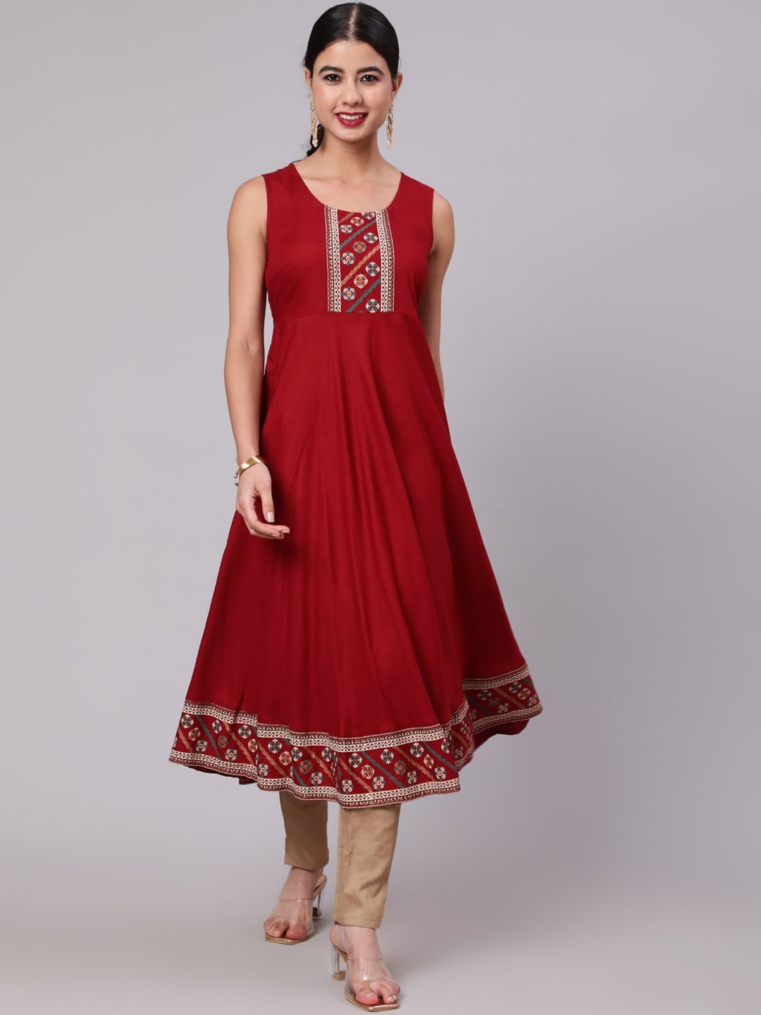 

AKS Floral Yoke Design Anarkali Kurta, Maroon