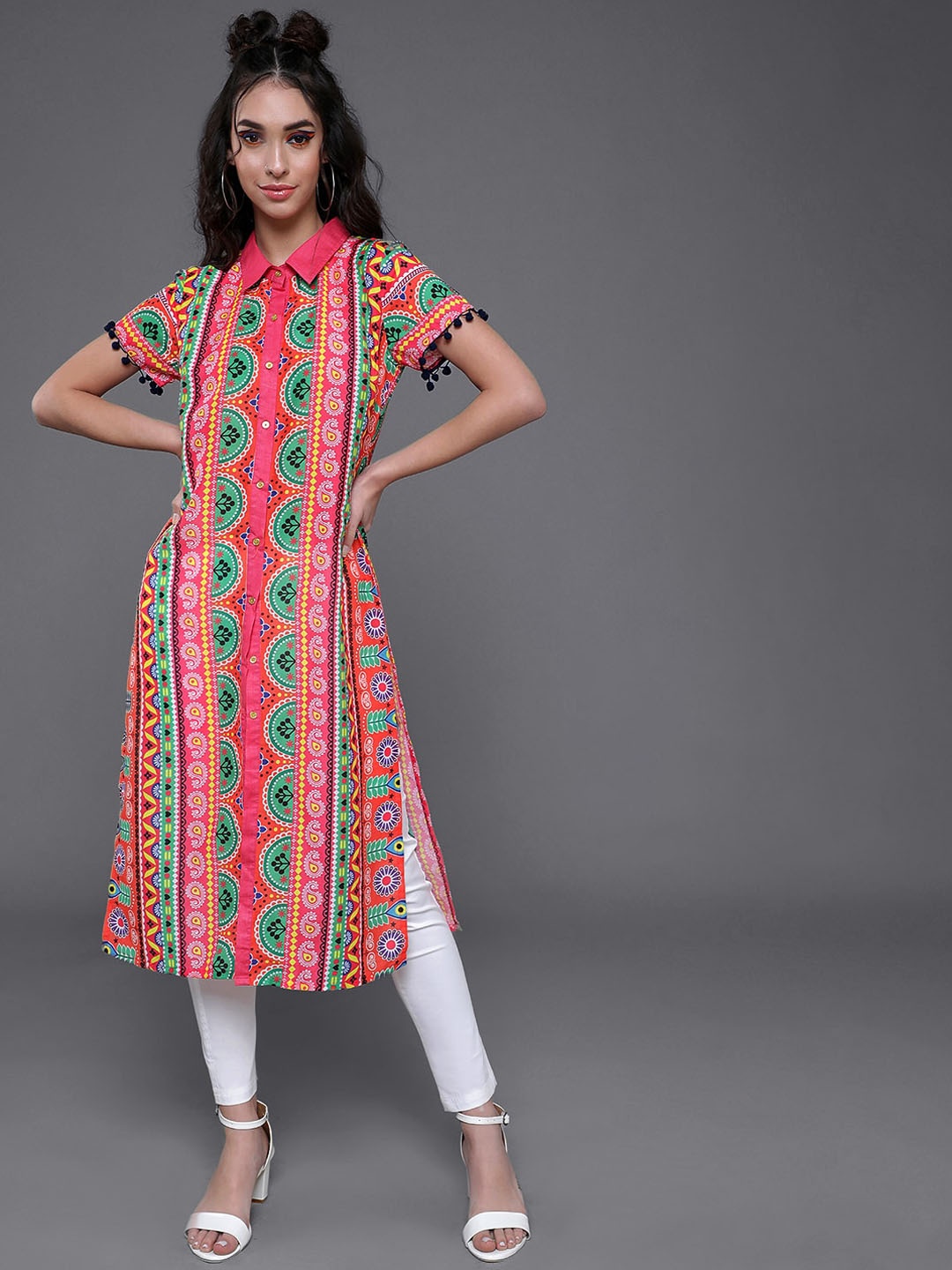 

AKS Ethnic Motifs Printed Straight Kurta, Pink