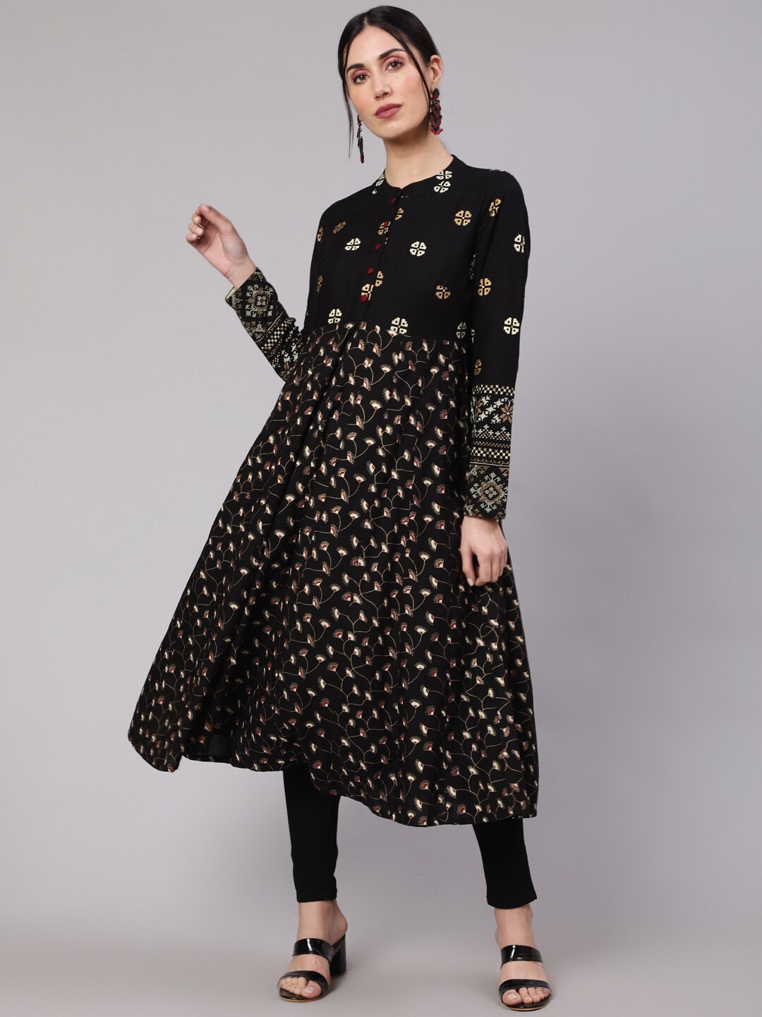 

AKS Floral Printed Anarkali Kurta, Black